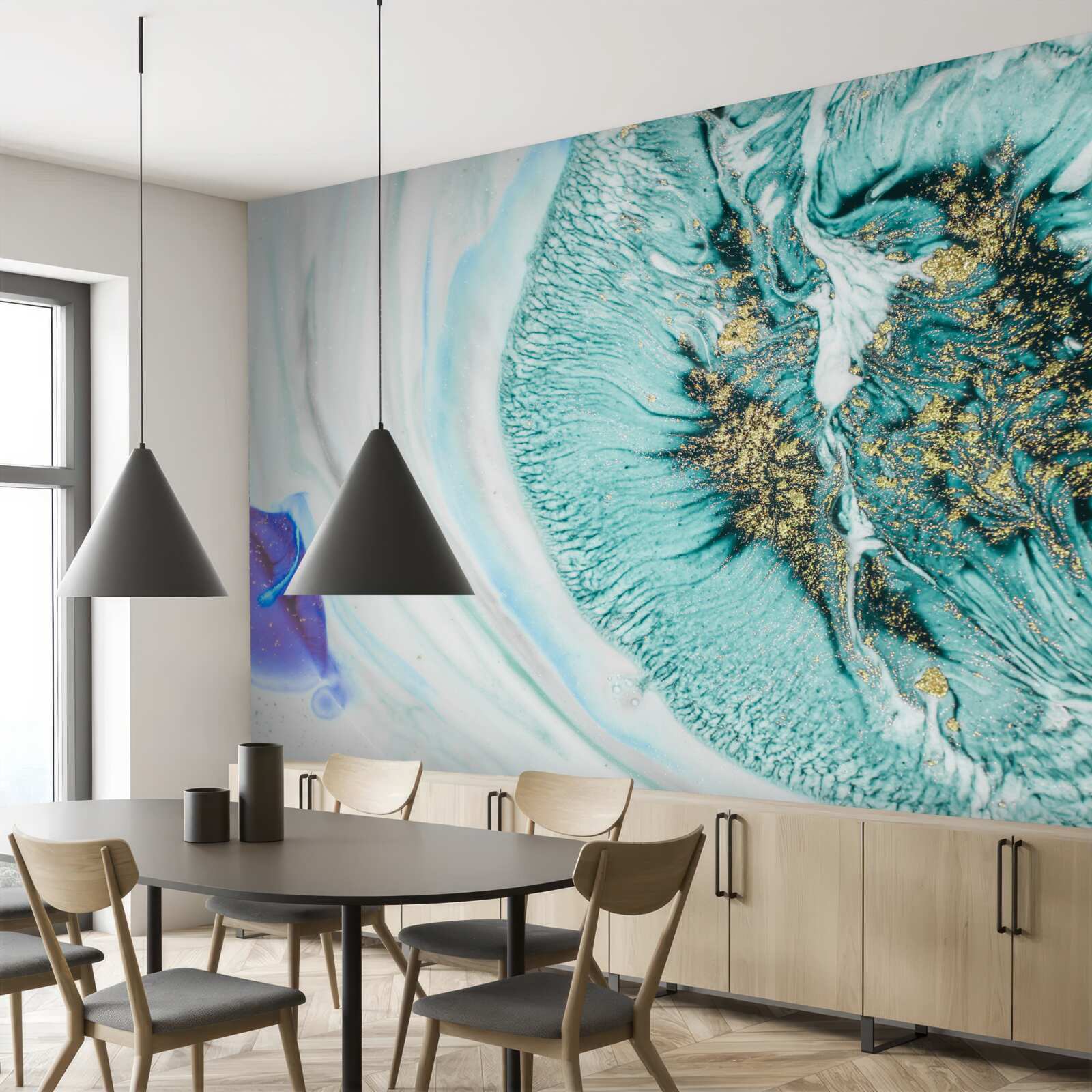 Fototapeta abstrakcyjny kwiat w odcieniach błękitu na marmurowej powierzchni