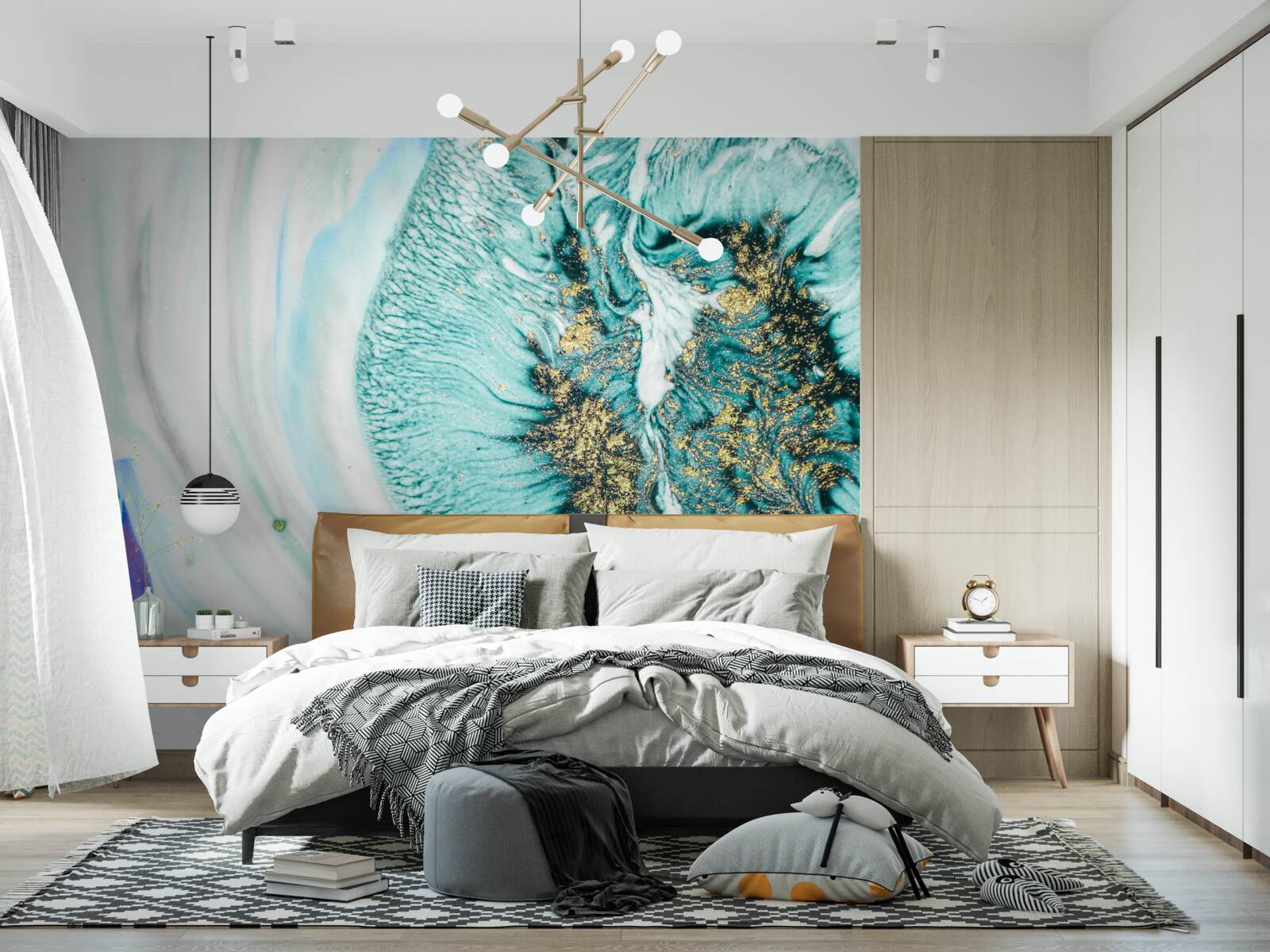 Fototapeta abstrakcyjny kwiat w odcieniach błękitu na marmurowej powierzchni