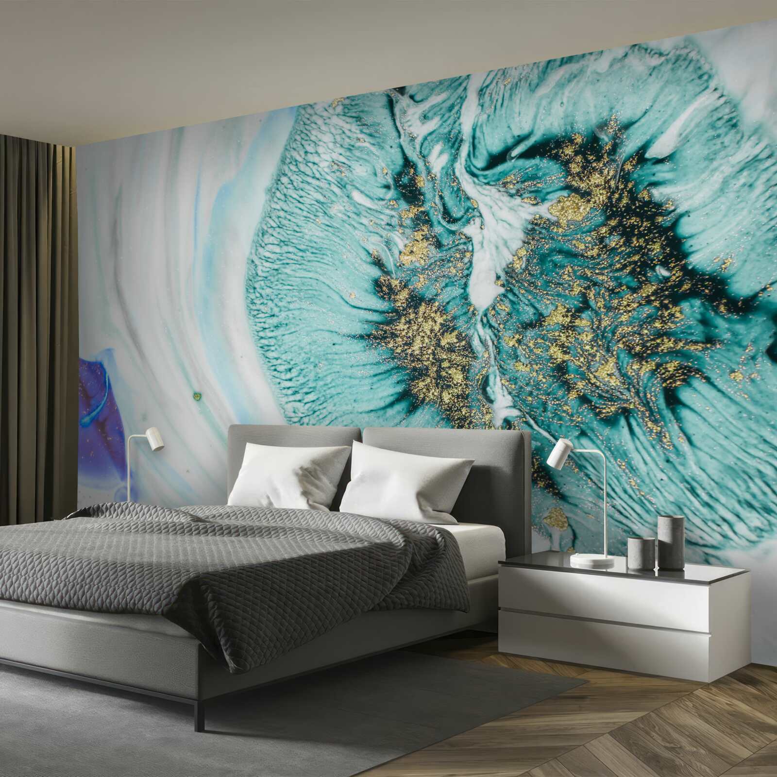 Fototapeta abstrakcyjny kwiat w odcieniach błękitu na marmurowej powierzchni