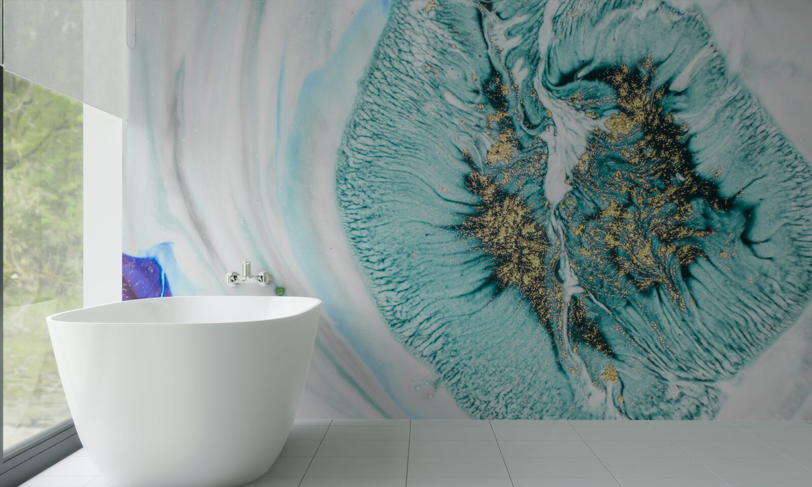 Fototapeta abstrakcyjny kwiat w odcieniach błękitu na marmurowej powierzchni