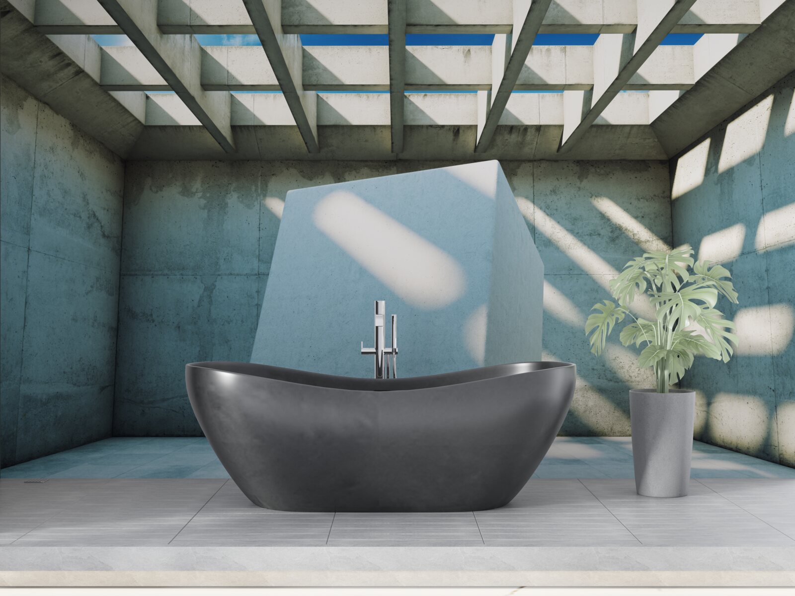 Fototapeta kostka 3d unosząca się w oświetlonym pomieszczeniu