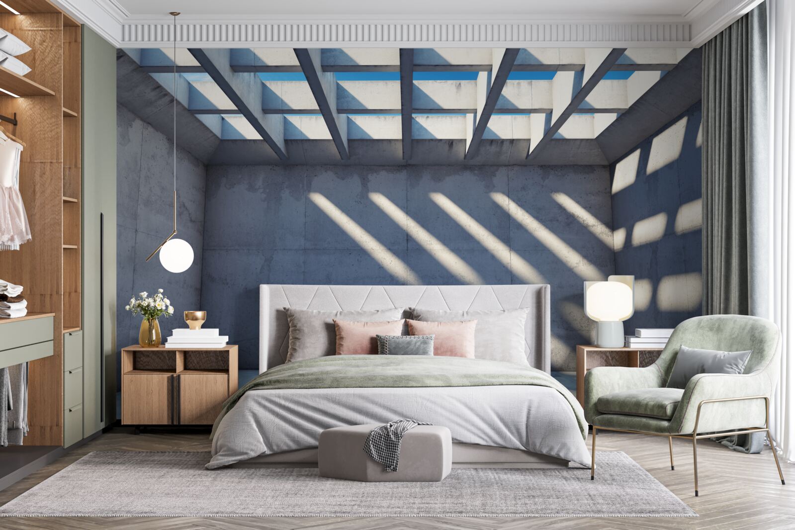 Fototapeta sufit siatkowy o kwadratowym wzorze i przezroczystości