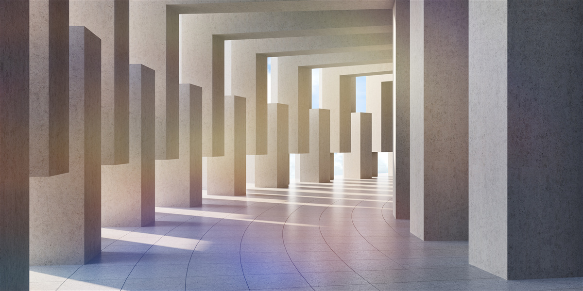 Fototapeta tunel z łukami rozciągający się w nieskończoność