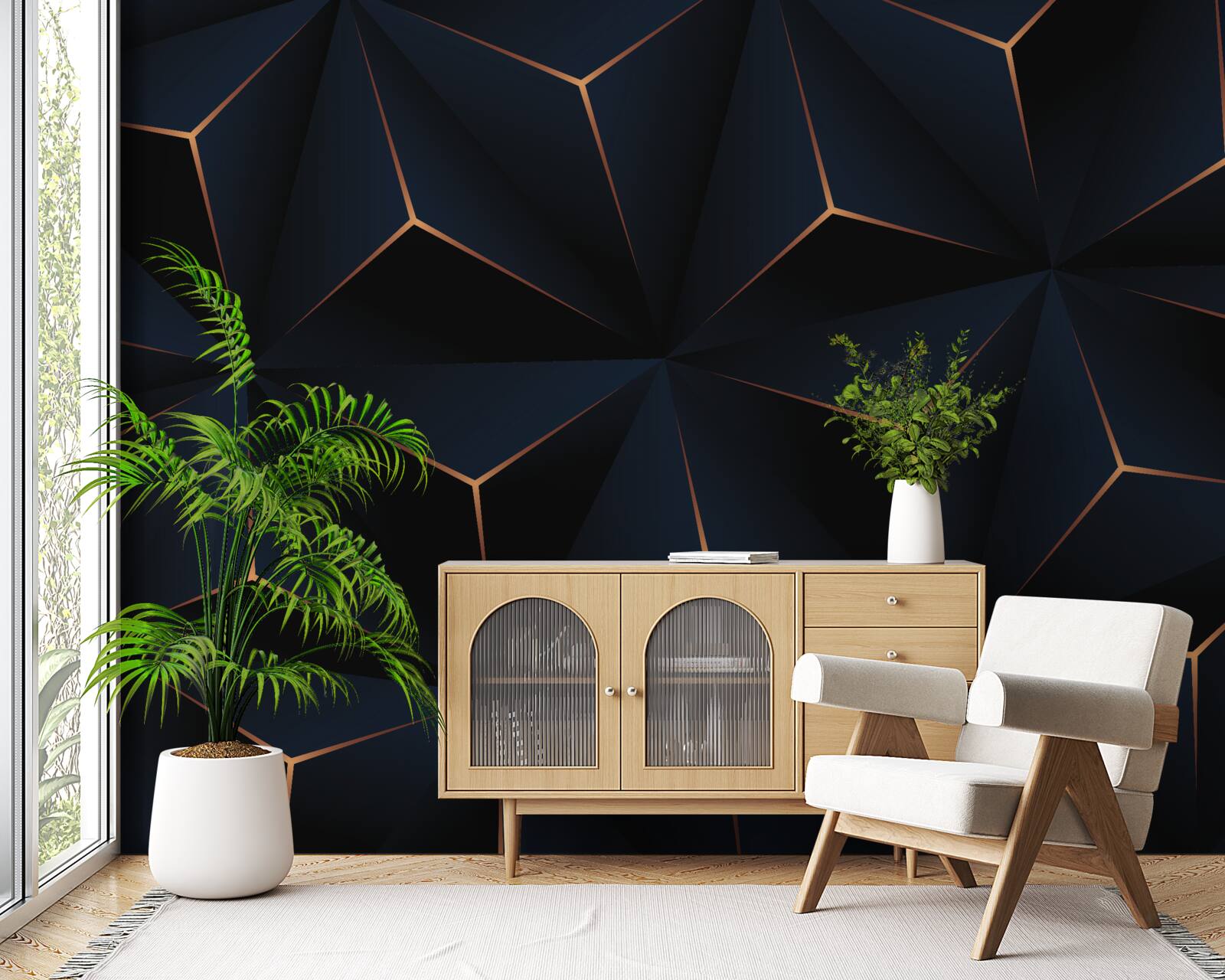 Fototapeta wolumetryczne czarne piramidy ze złotymi krawędziami