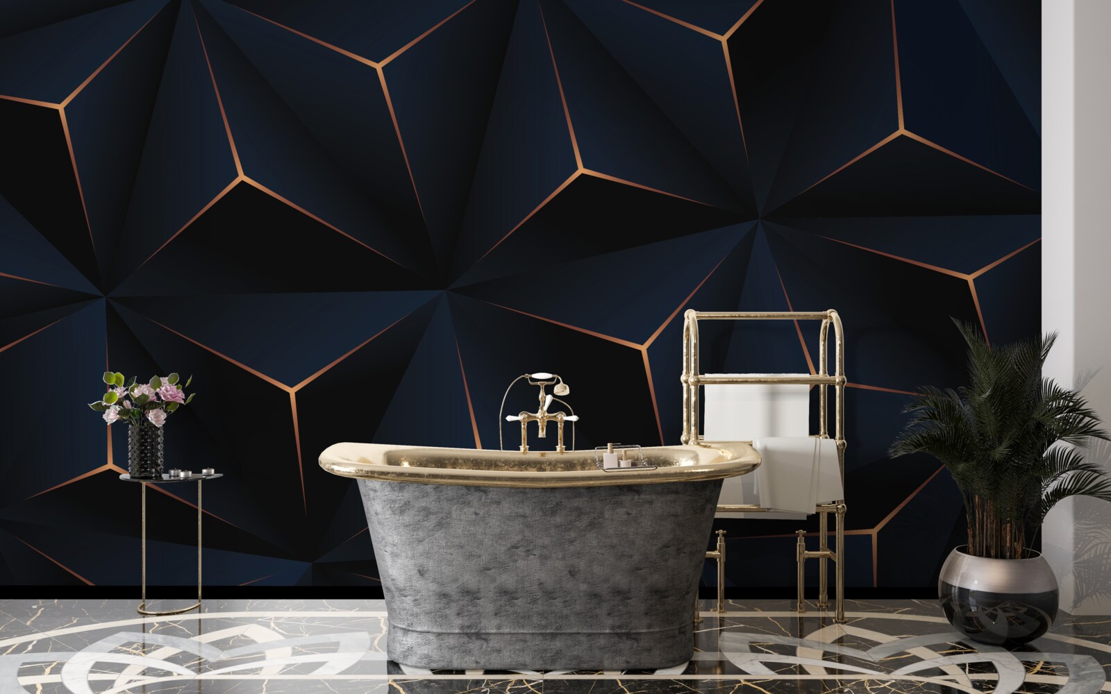 Fototapeta wolumetryczne czarne piramidy ze złotymi krawędziami