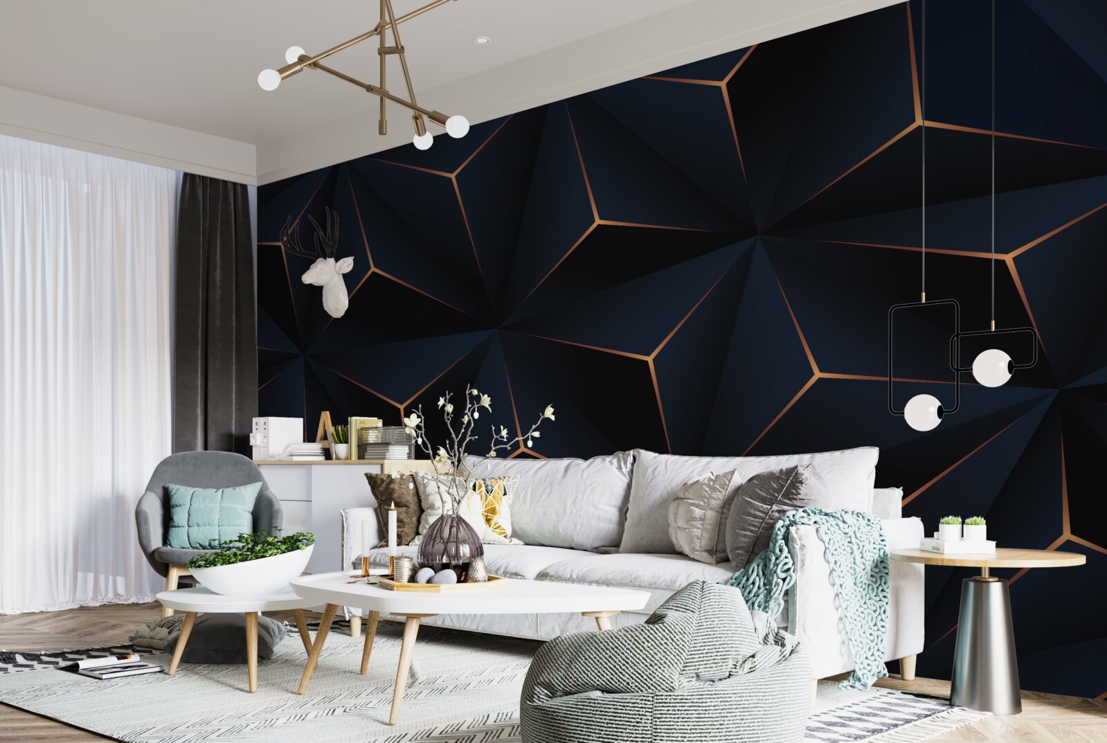 Fototapeta wolumetryczne czarne piramidy ze złotymi krawędziami