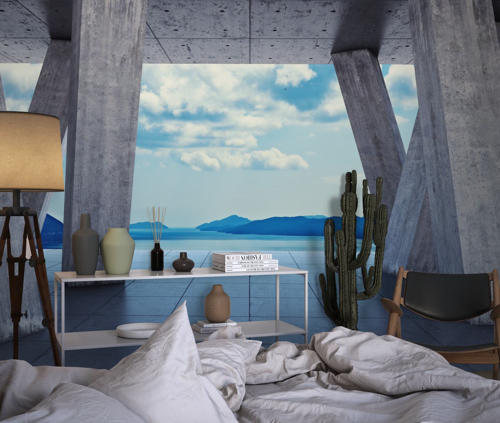 Fototapeta Łuki wykonane z betonu, otwierające panoramę gór i nieba