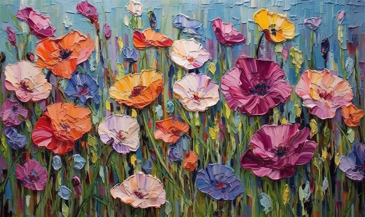 Fototapeta letnie kwiaty na polu pod niebem