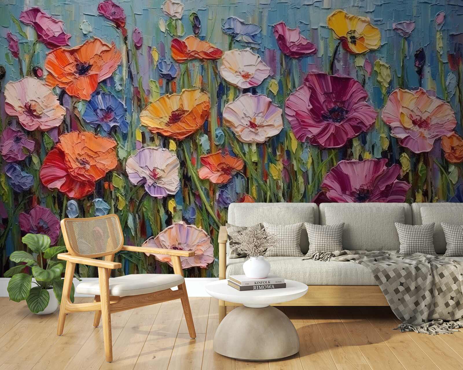 Fototapeta letnie kwiaty na polu pod niebem