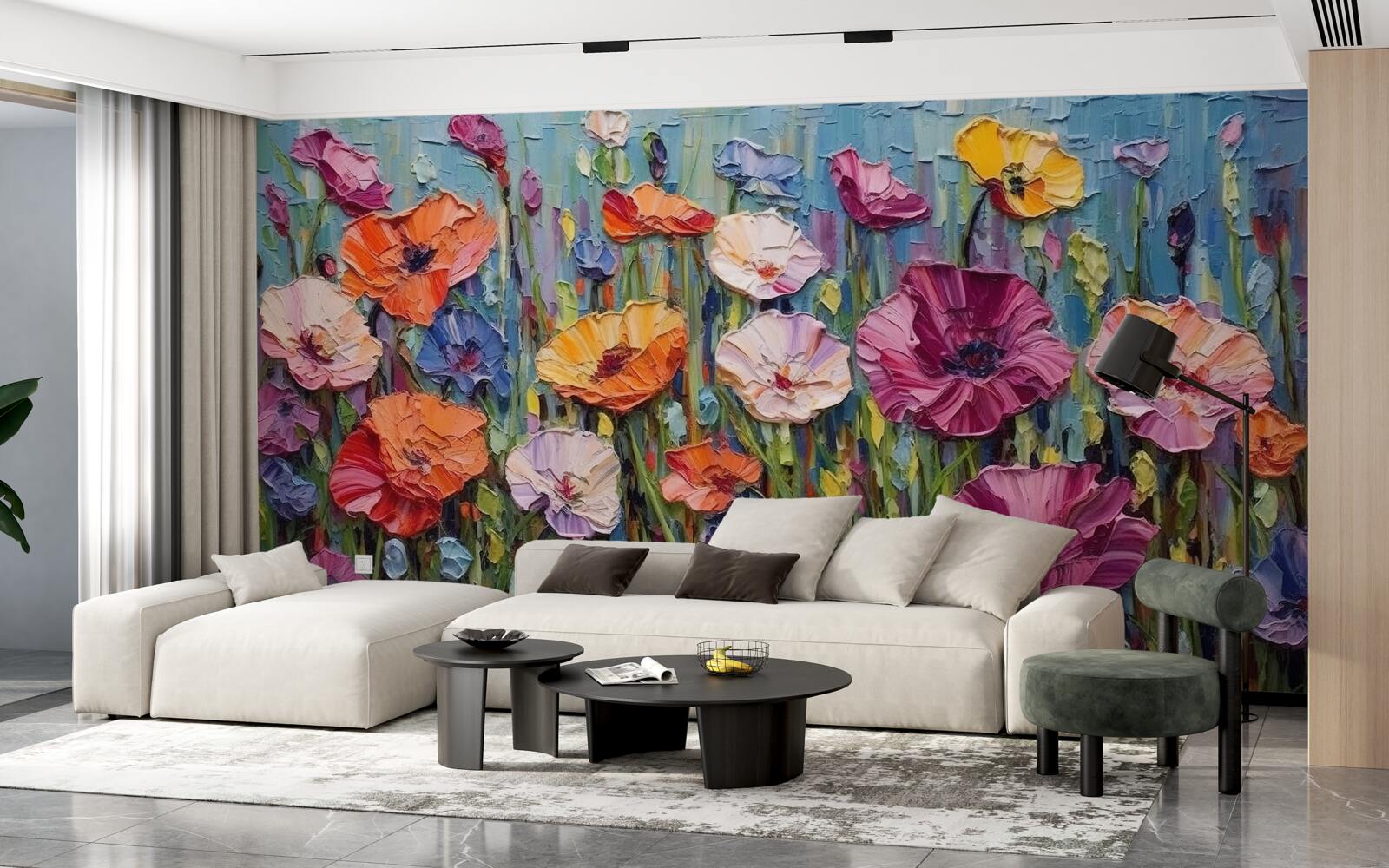 Fototapeta letnie kwiaty na polu pod niebem