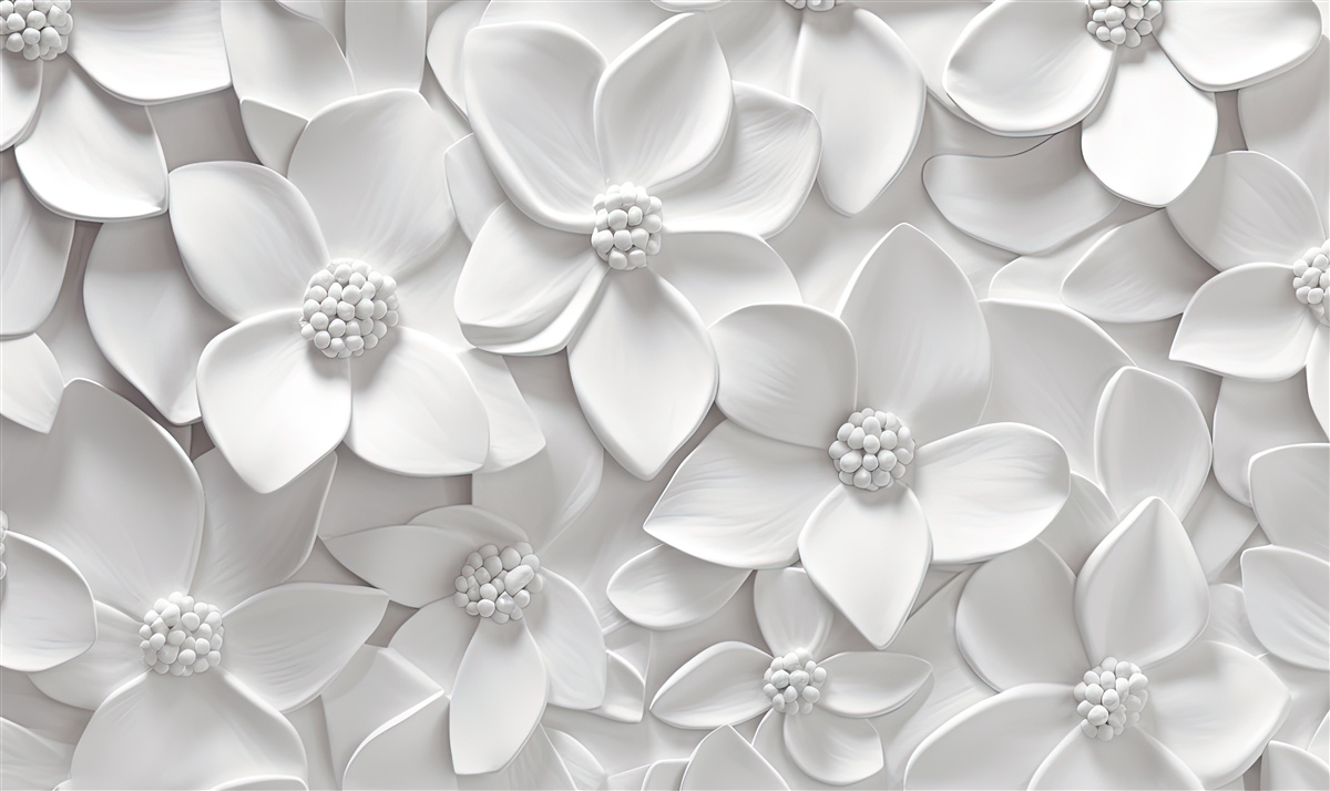 Fototapeta białe kwiaty połączone w płaskorzeźbę