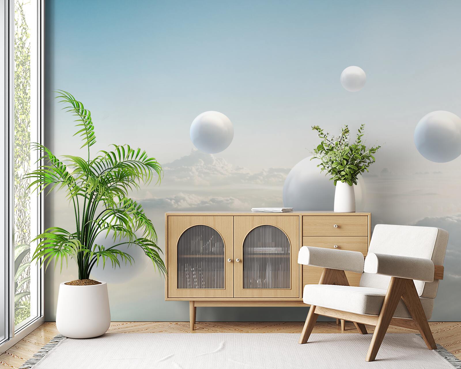 Fototapeta białe kule unoszące się na niebie