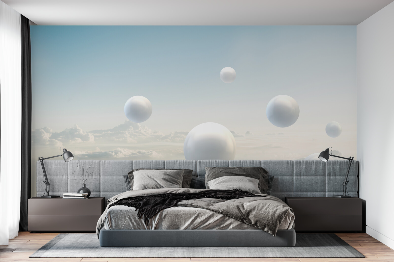 Fototapeta białe kule unoszące się na niebie