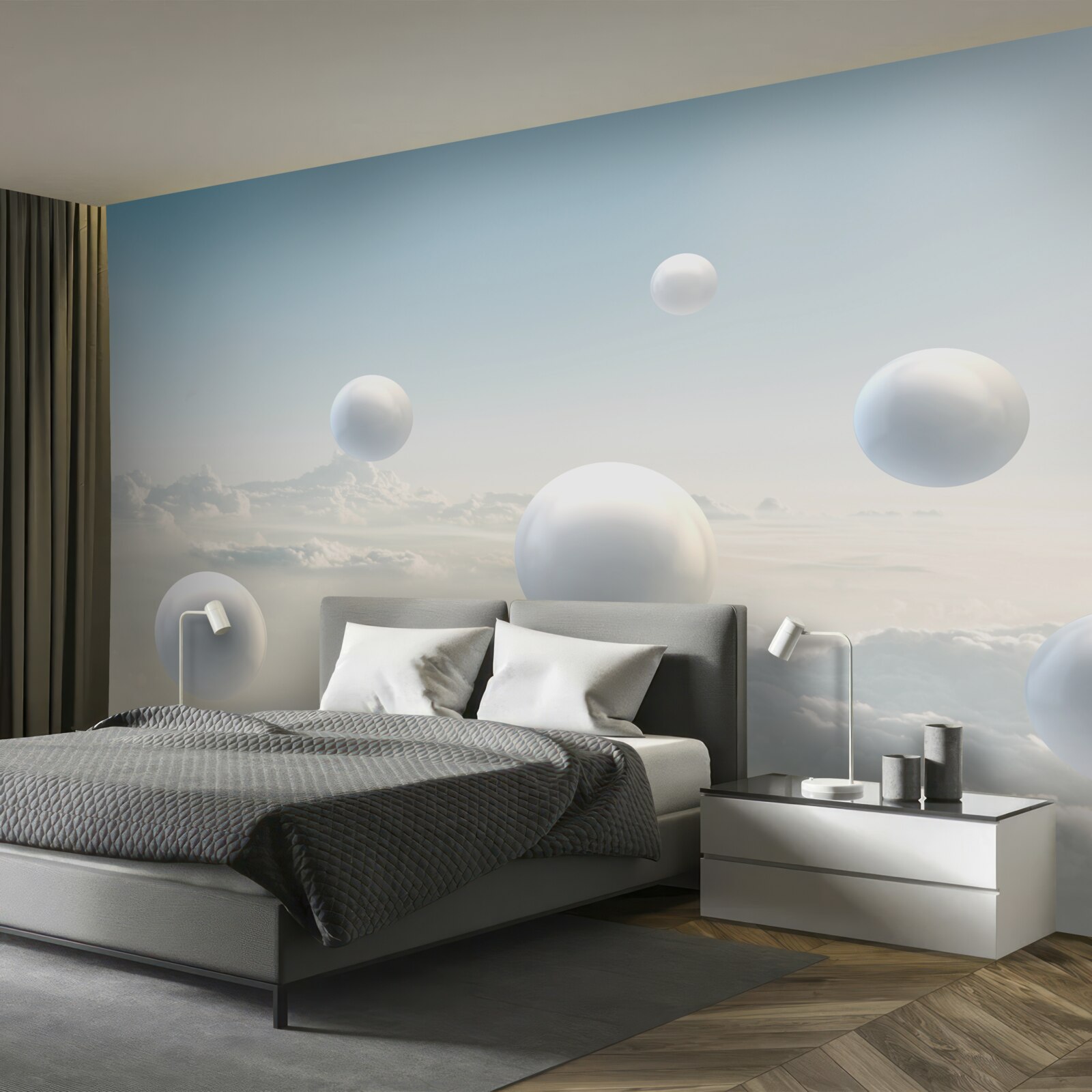 Fototapeta białe kule unoszące się na niebie