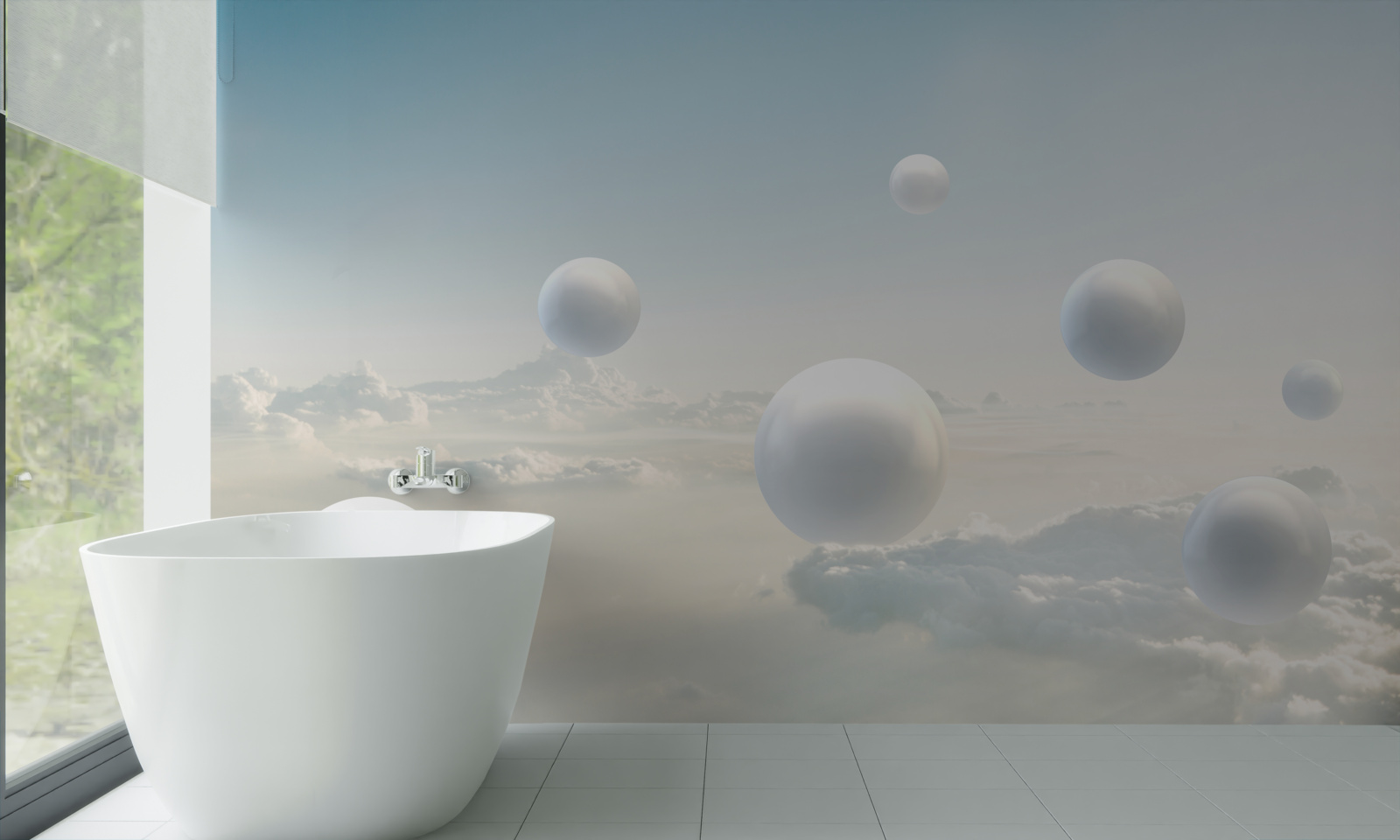 Fototapeta białe kule unoszące się na niebie