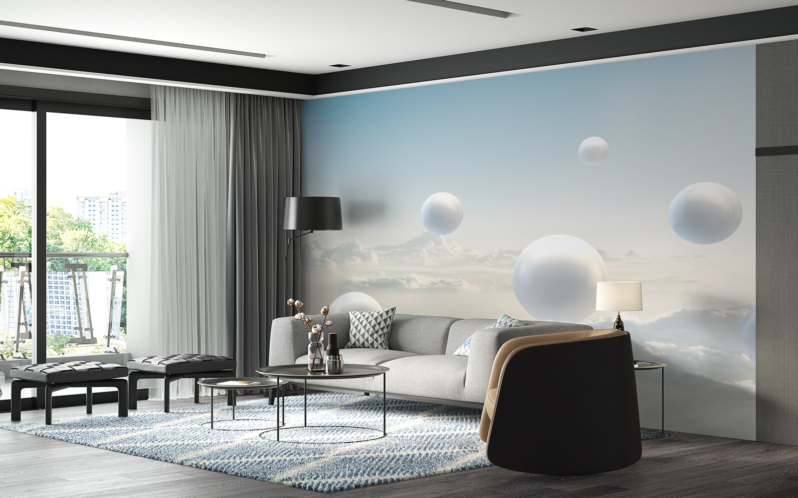 Fototapeta białe kule unoszące się na niebie