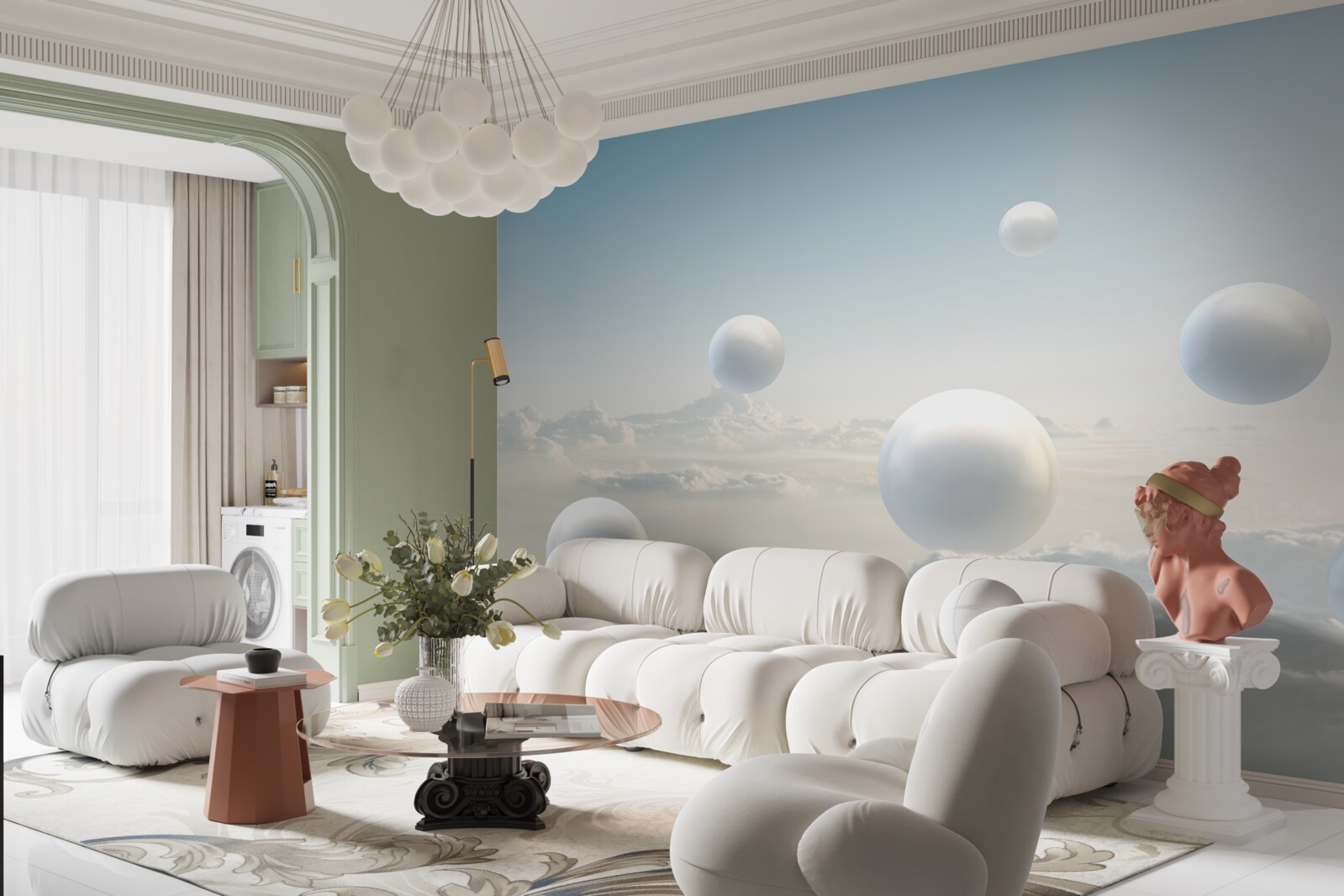 Fototapeta białe kule unoszące się na niebie