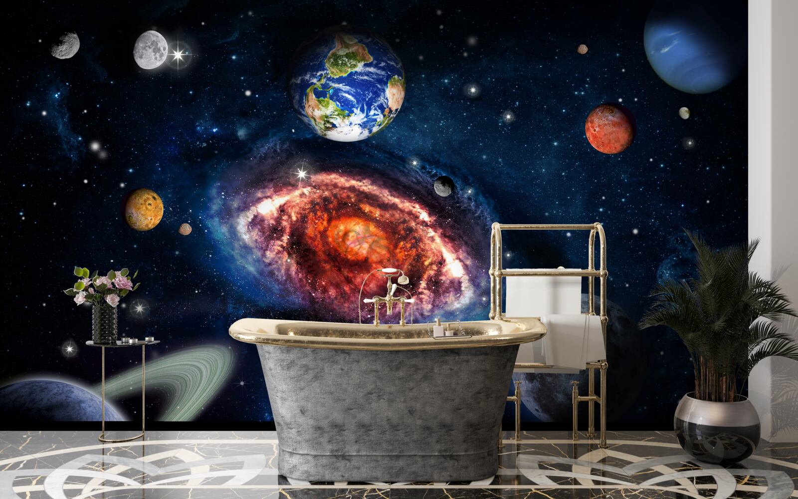 Fototapeta galaktyka służy jako pole rotacyjne dla obiektów kosmicznych