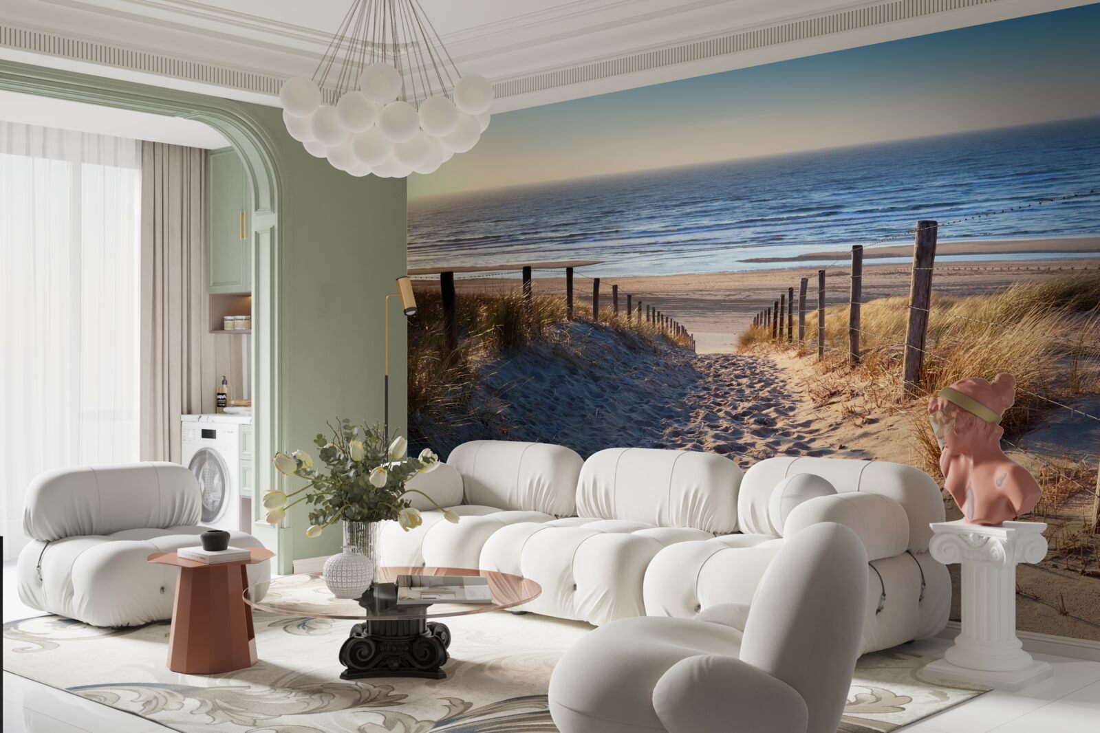 Fototapeta ocean spokojny i plaża z drobnym piaskiem