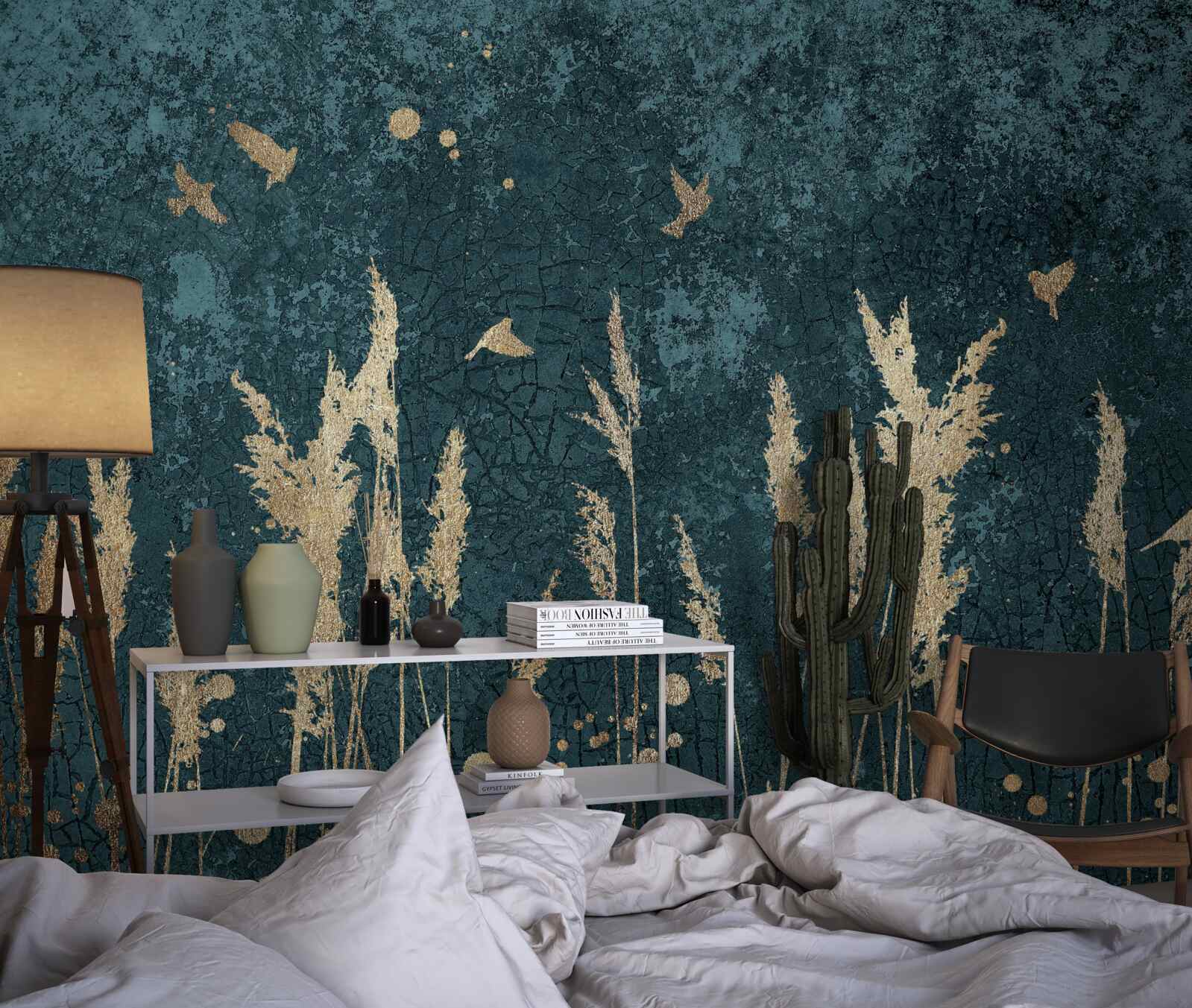 Fototapeta wieczorem ptaki przelatują nad połaciami łąki