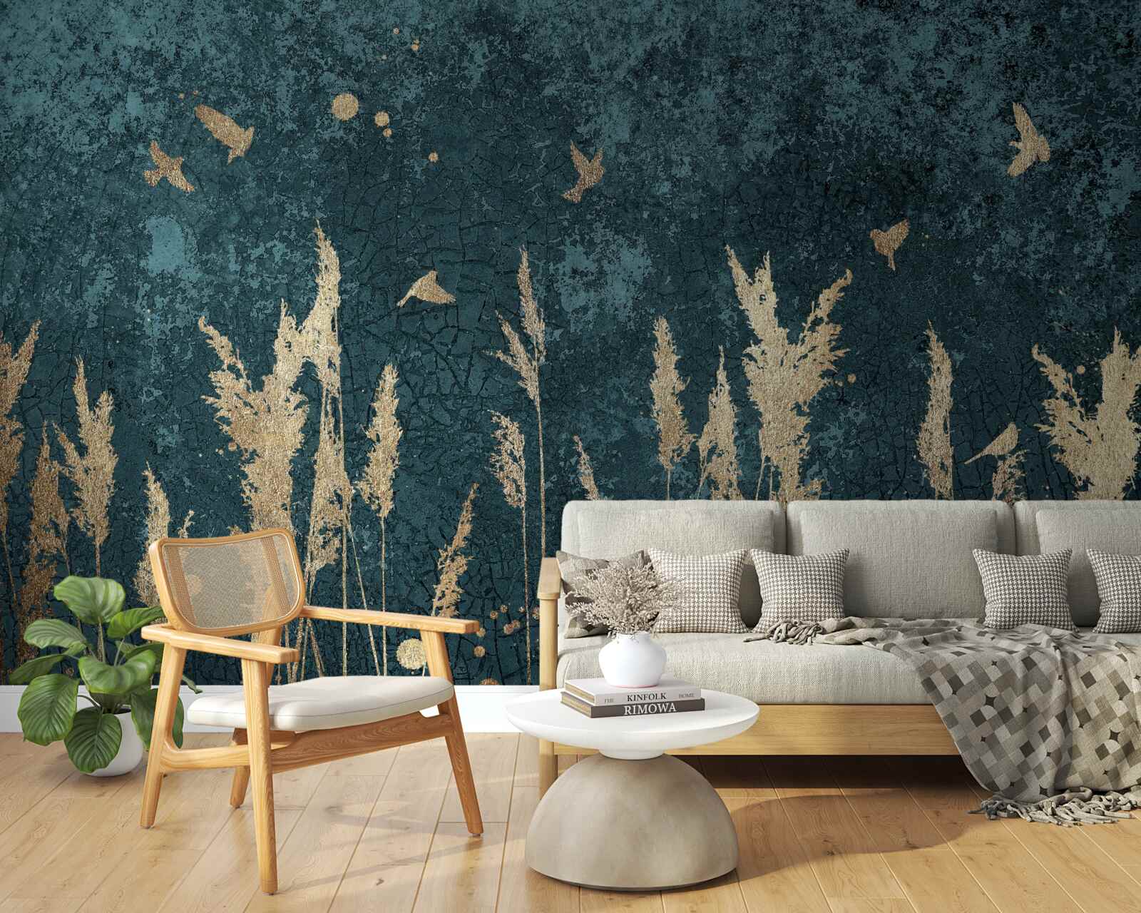 Fototapeta wieczorem ptaki przelatują nad połaciami łąki