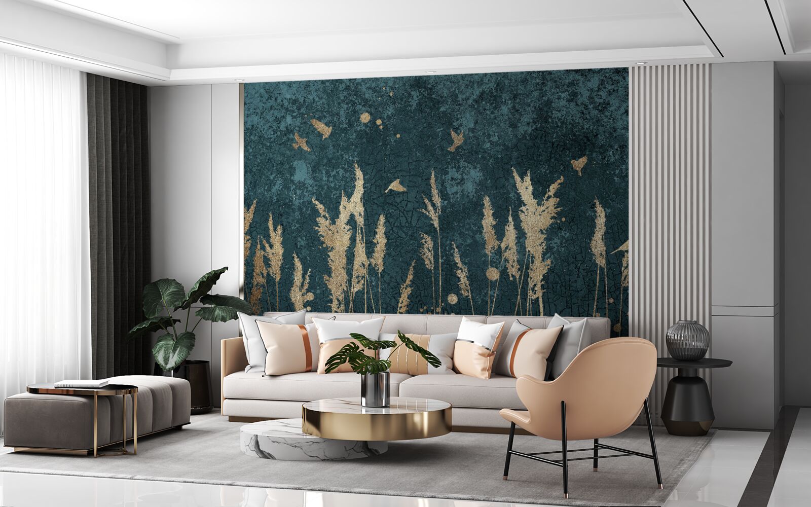 Fototapeta wieczorem ptaki przelatują nad połaciami łąki