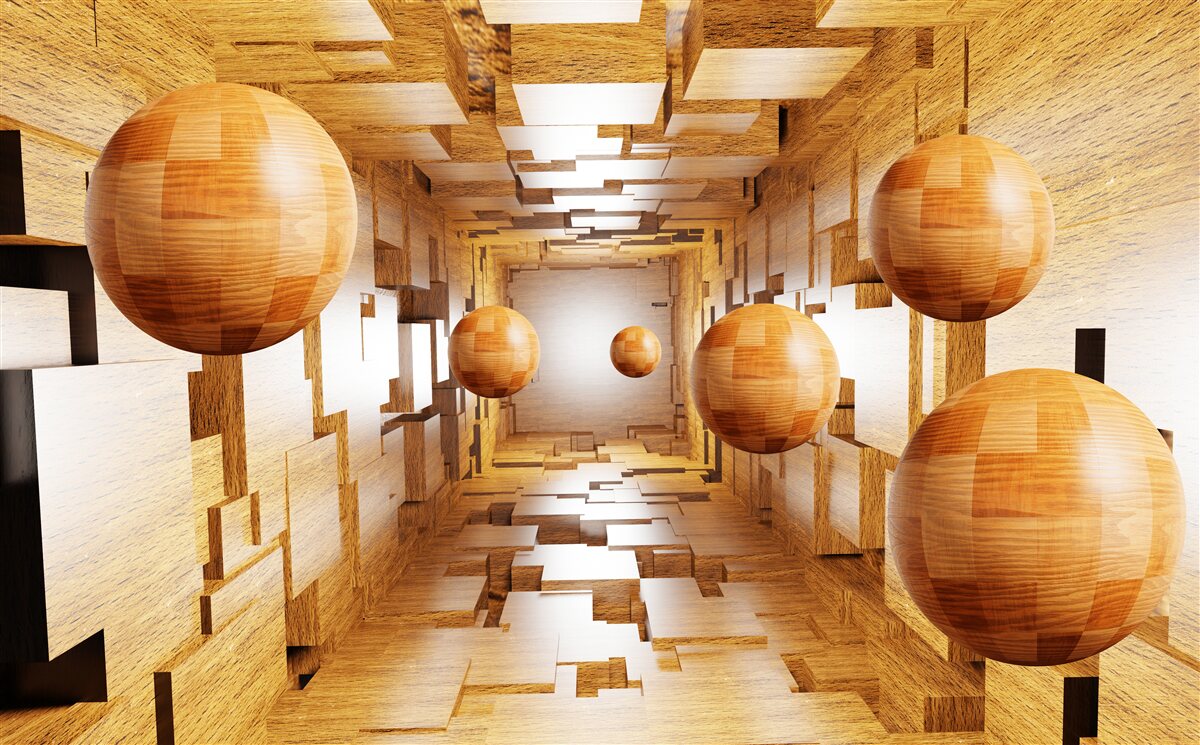 Fototapeta drewniane kule latające w niebo, unoszące się w powietrzu