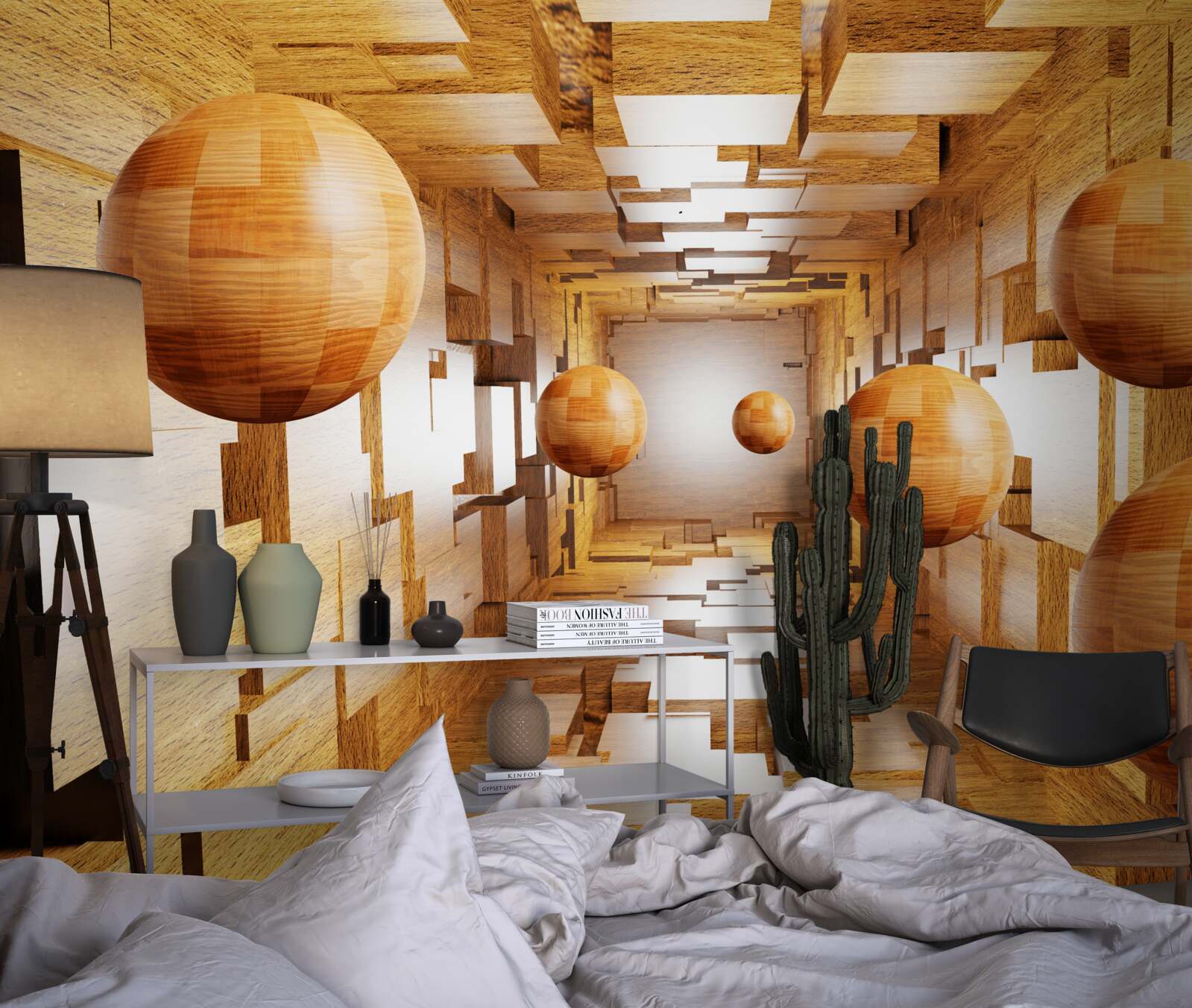 Fototapeta drewniane kule latające w niebo, unoszące się w powietrzu