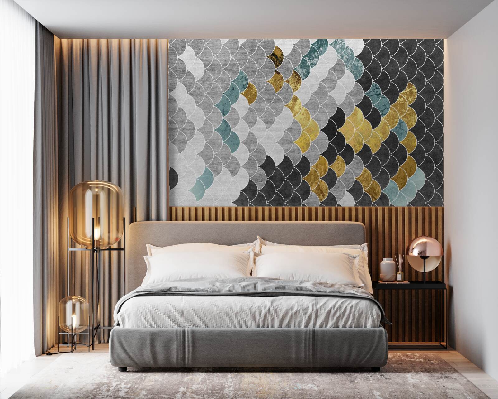 Fototapeta geometryczne kształty w czerni i bieli ze złotymi elementami