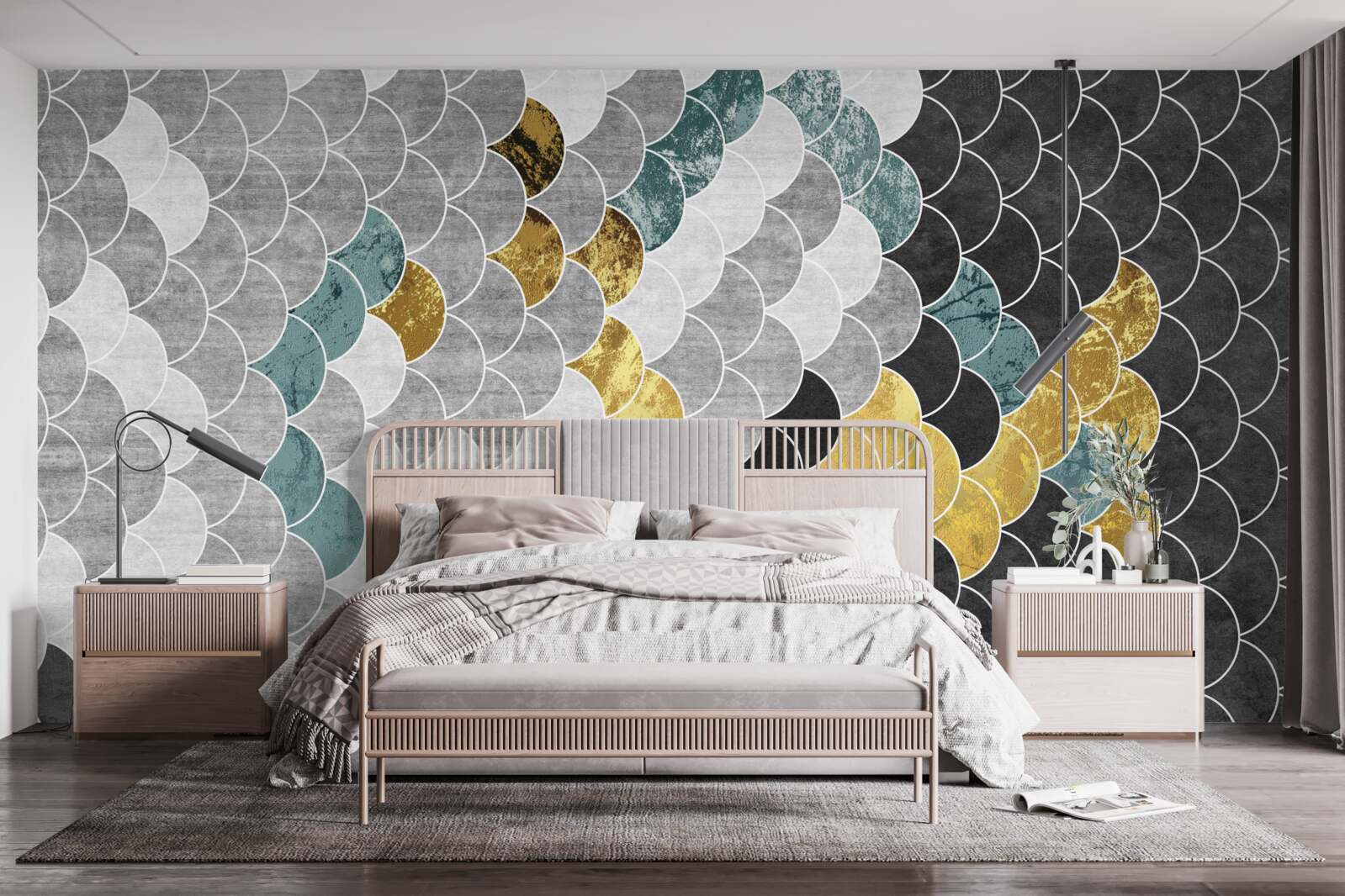 Fototapeta geometryczne kształty w czerni i bieli ze złotymi elementami