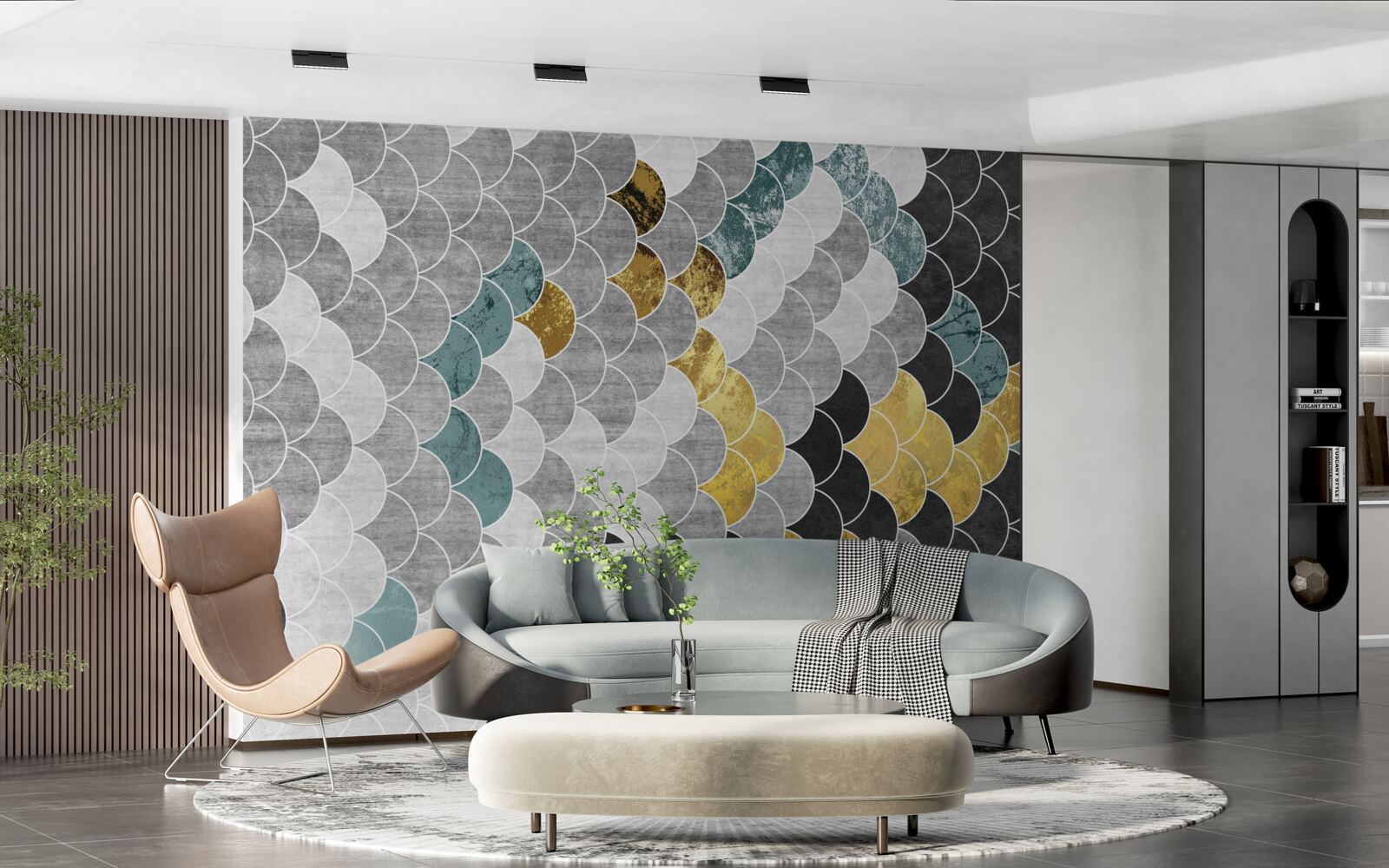 Fototapeta geometryczne kształty w czerni i bieli ze złotymi elementami