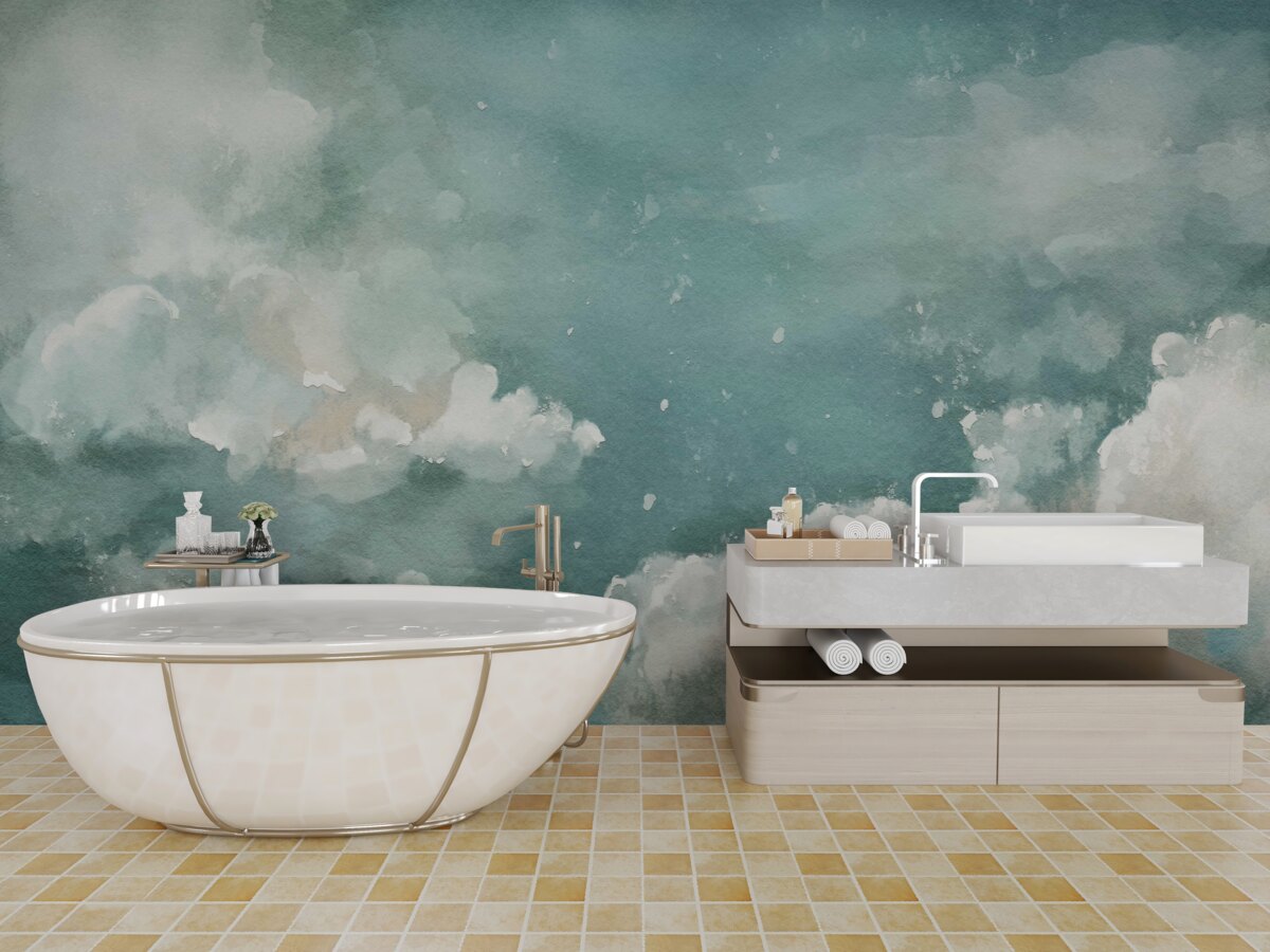 Fototapeta chmury nad spokojną powierzchnią wody