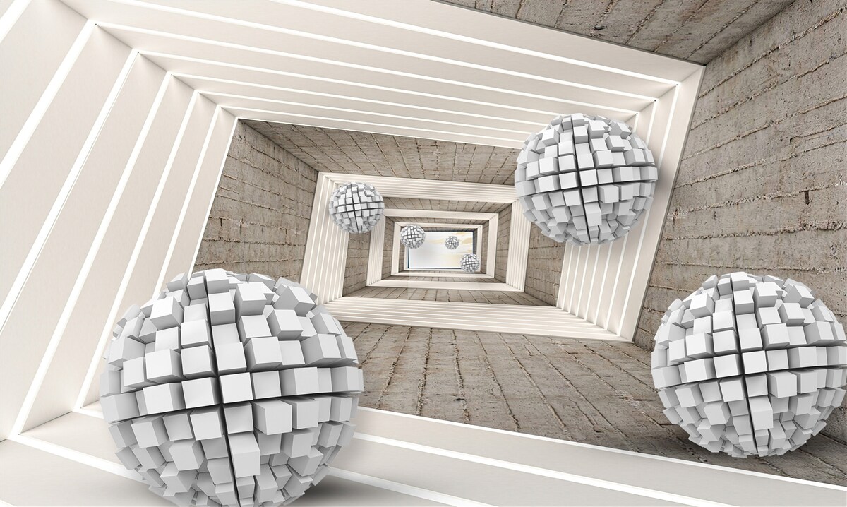 Fototapeta kule utworzone z kostek i niekończącego się korytarza