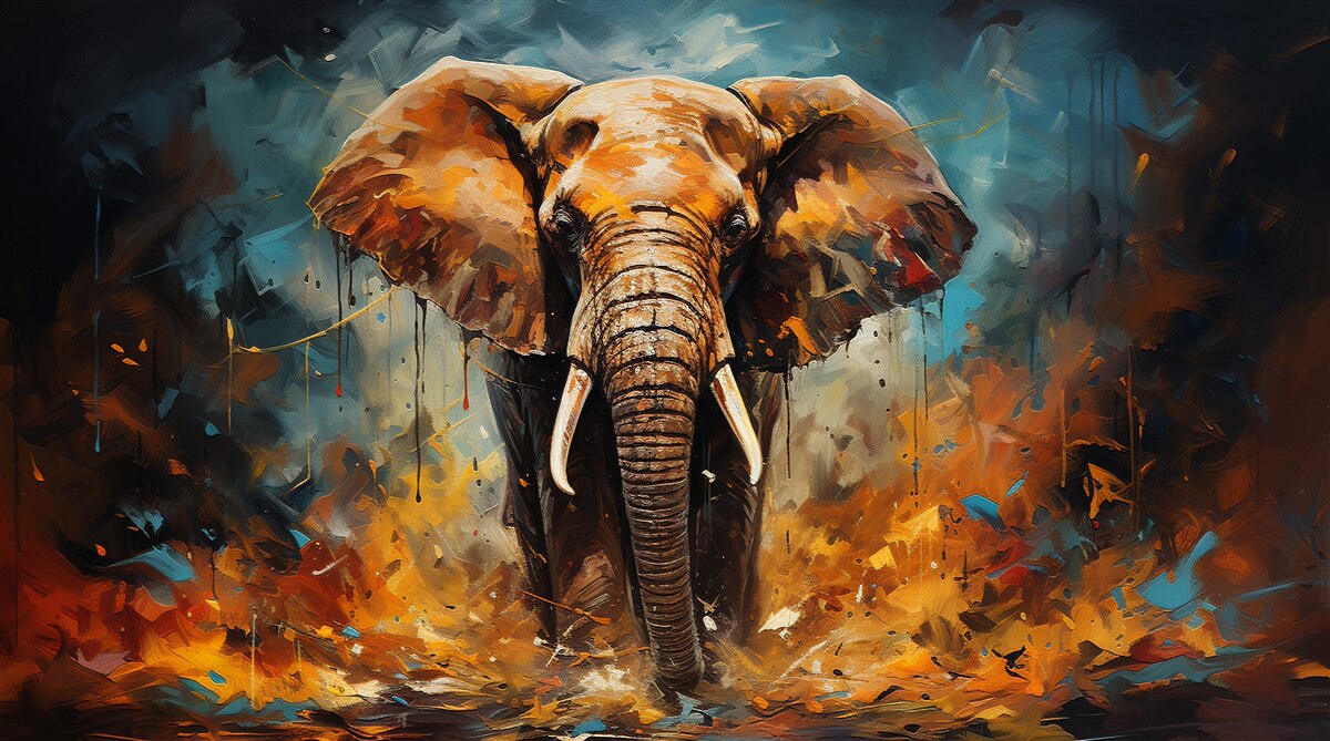 Fototapeta potężny słoń spaceruje o zmierzchu