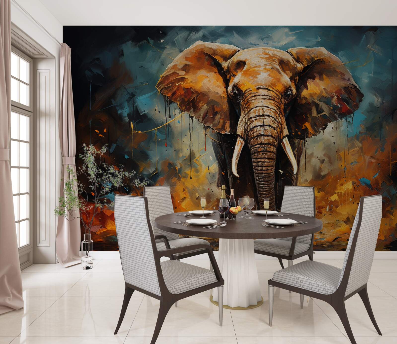 Fototapeta potężny słoń spaceruje o zmierzchu