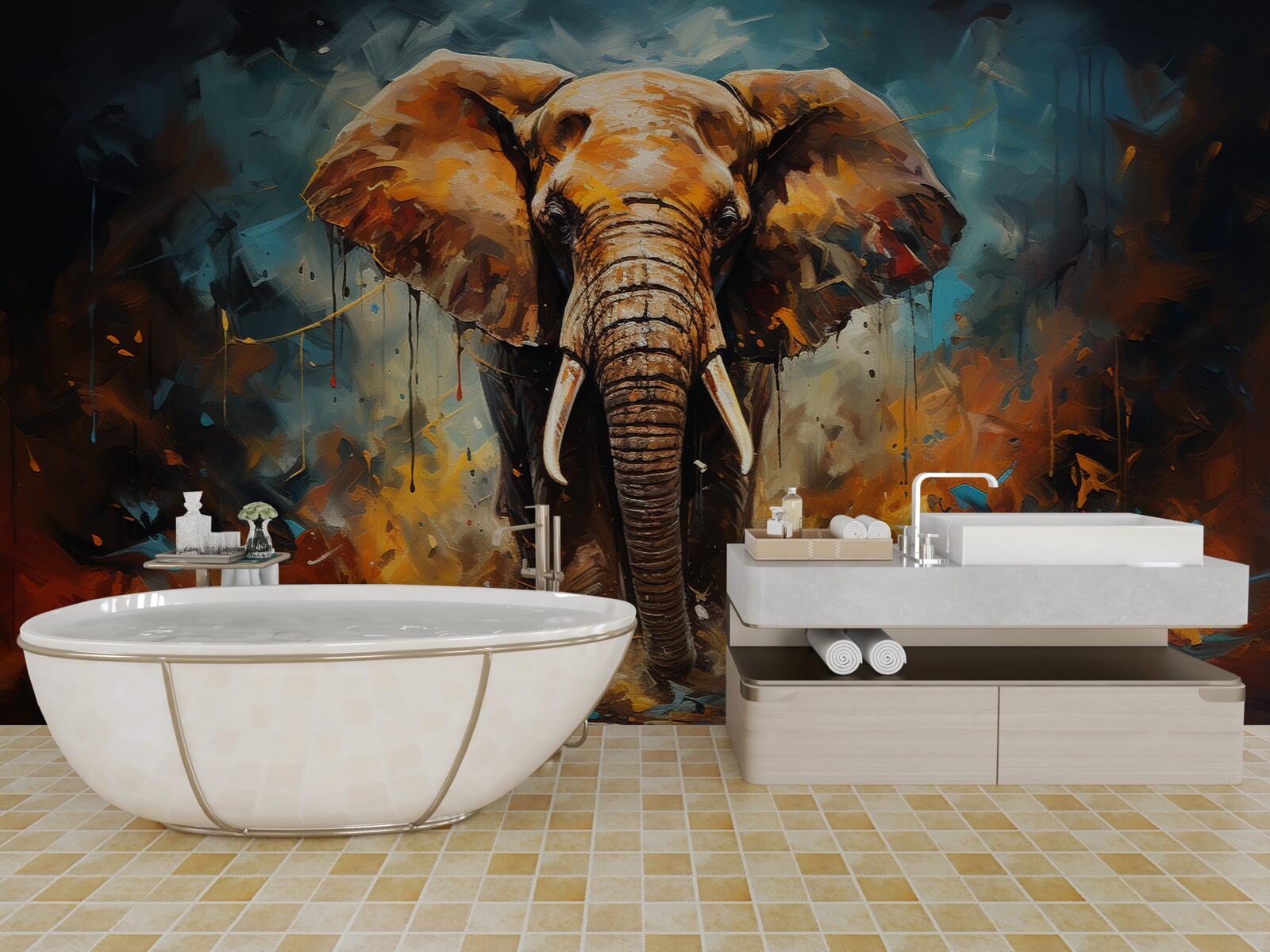 Fototapeta potężny słoń spaceruje o zmierzchu