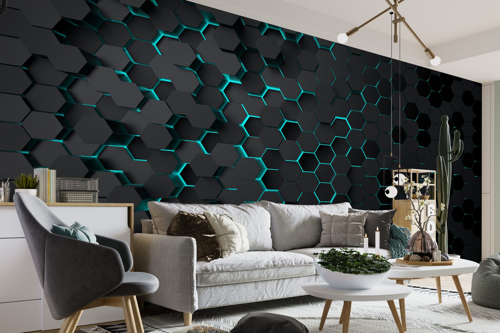 Fototapeta neonowy czarny plaster miodu