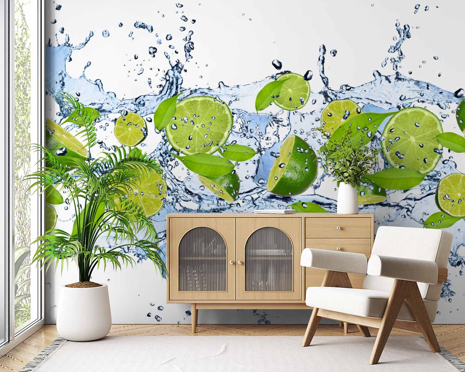 Fototapeta limonki pokrojone w plasterki i zanurzone w wodzie