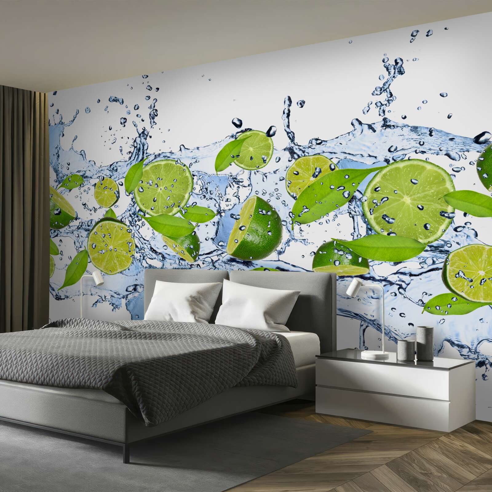 Fototapeta limonki pokrojone w plasterki i zanurzone w wodzie