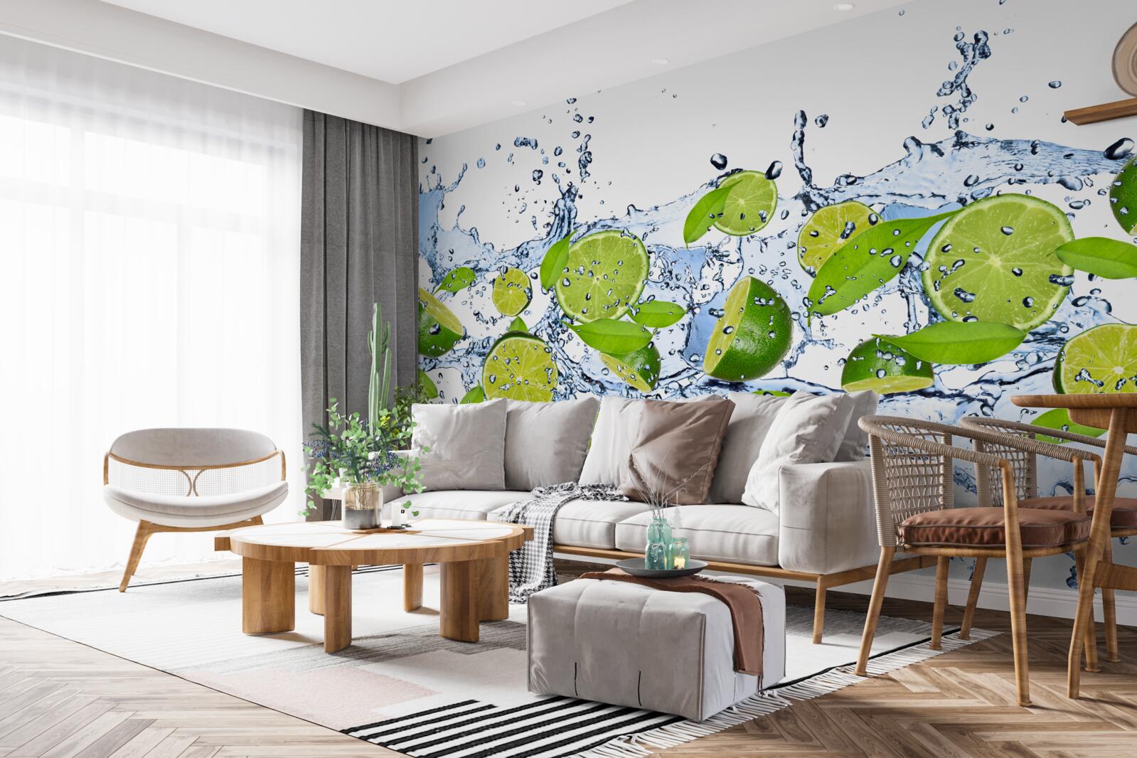 Fototapeta limonki pokrojone w plasterki i zanurzone w wodzie