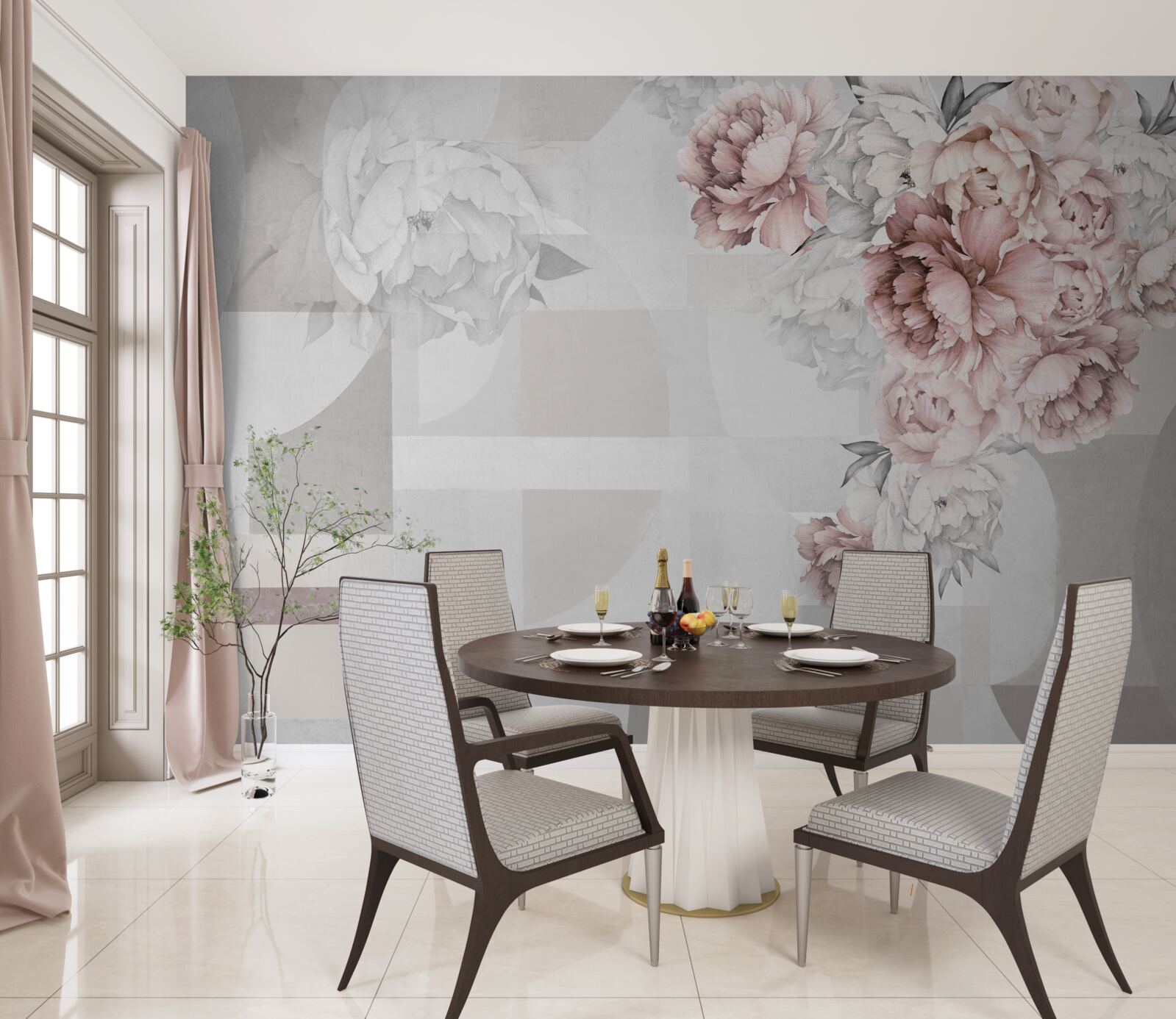 Fototapeta duże kwiaty znajdują się na szarym tle