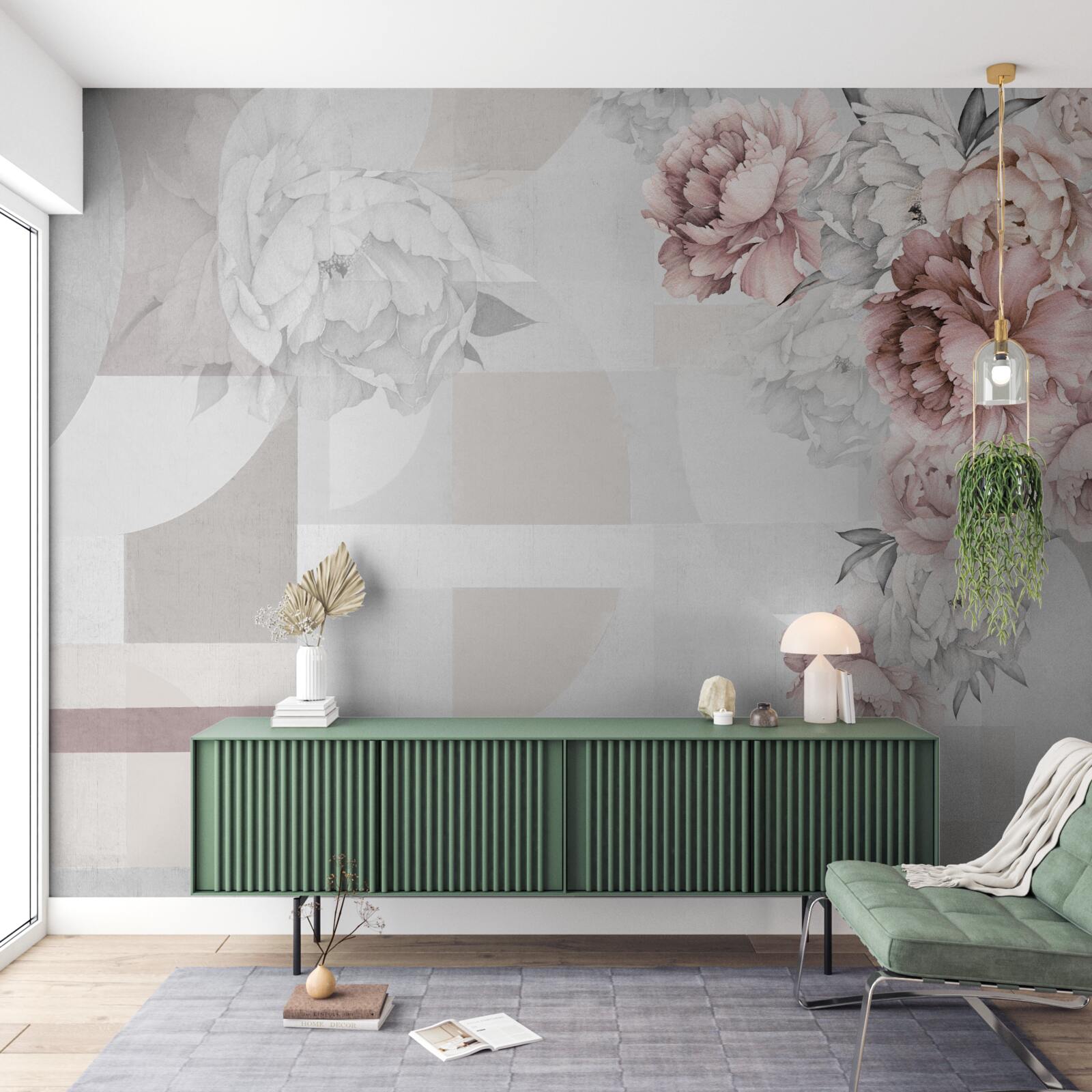 Fototapeta duże kwiaty znajdują się na szarym tle