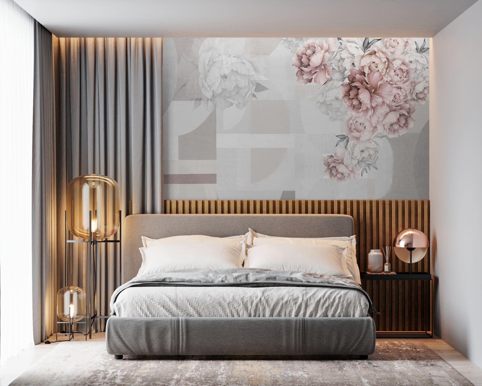 Fototapeta duże kwiaty znajdują się na szarym tle