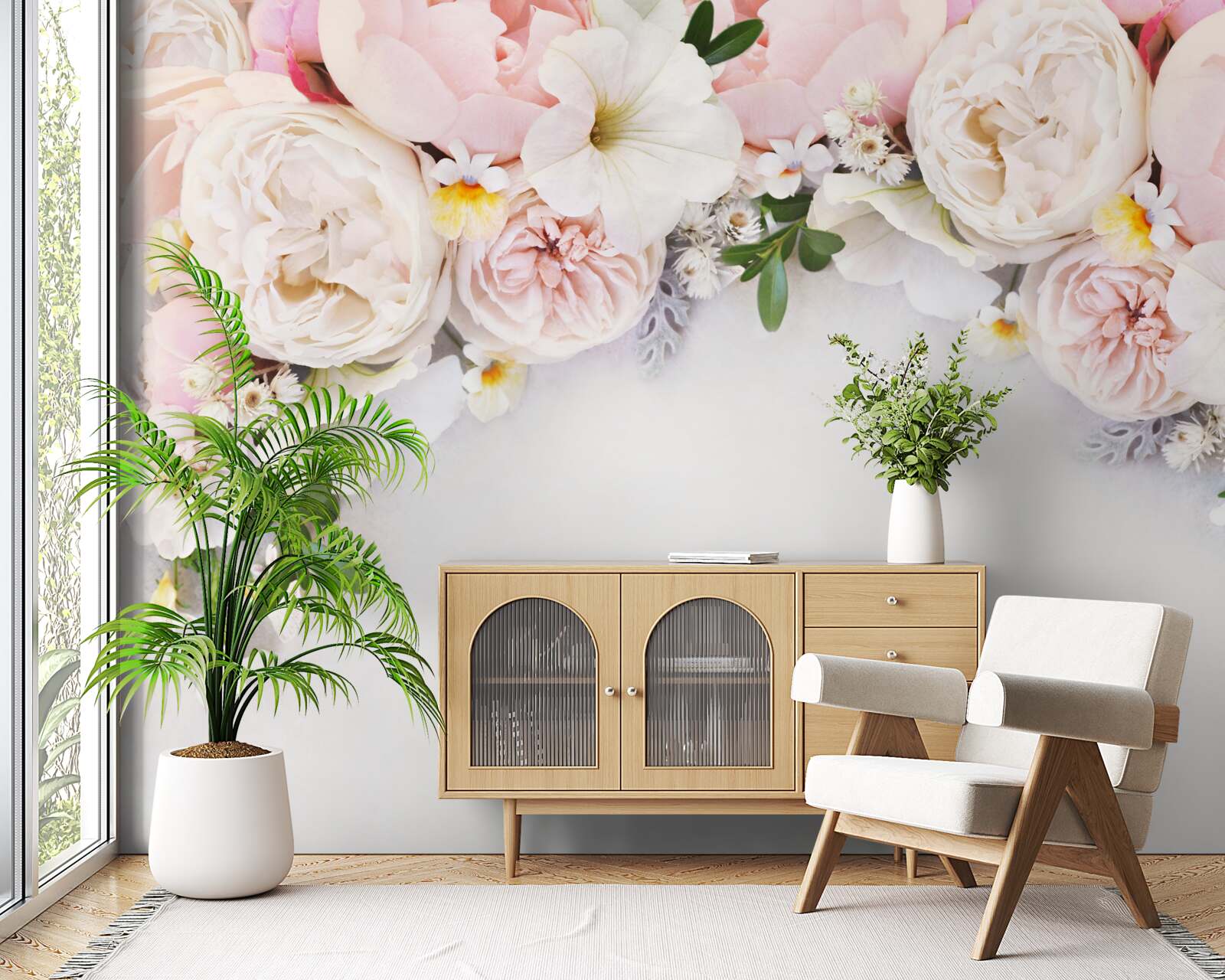 Fototapeta gałąź dużych piwonii w jasnoróżowym kolorze