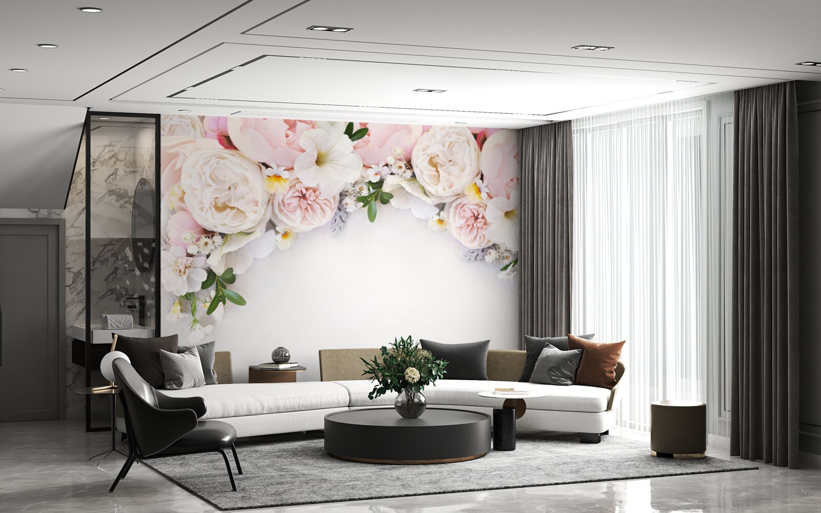 Fototapeta gałąź dużych piwonii w jasnoróżowym kolorze