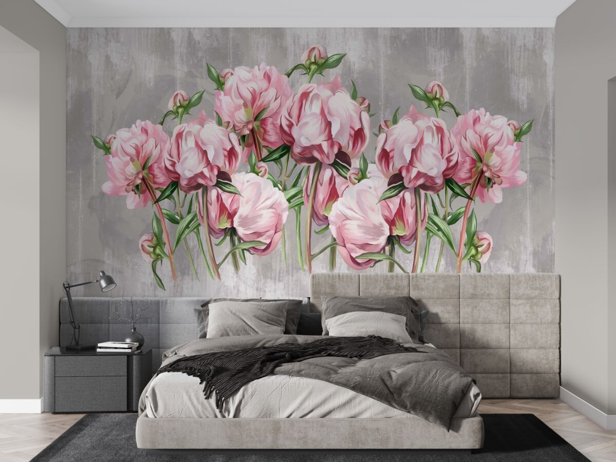 Fototapeta deszczowy czas i różowe piwonie