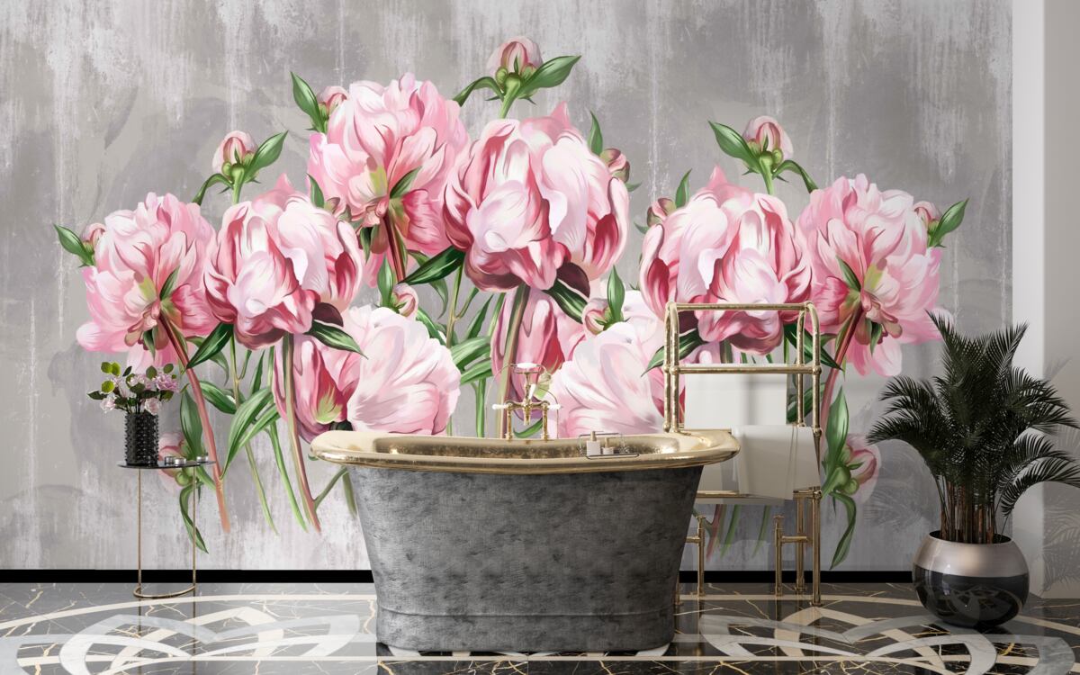 Fototapeta deszczowy czas i różowe piwonie
