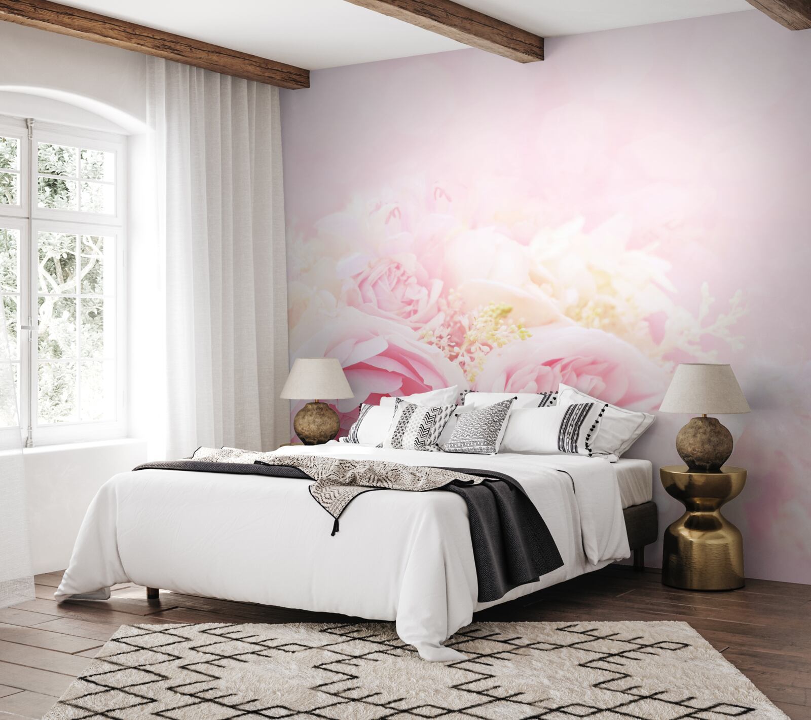 Fototapeta zestaw róż piwoniowych w różowej tonacji