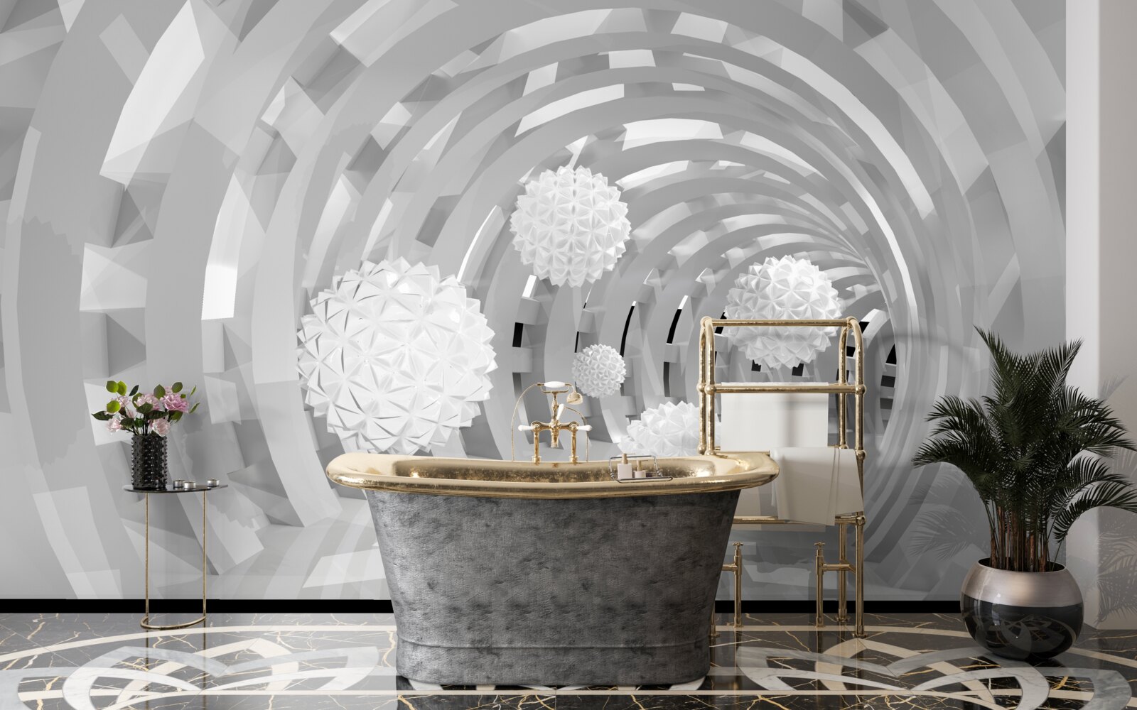 Fototapeta okrągłe łuki z białymi kulkami