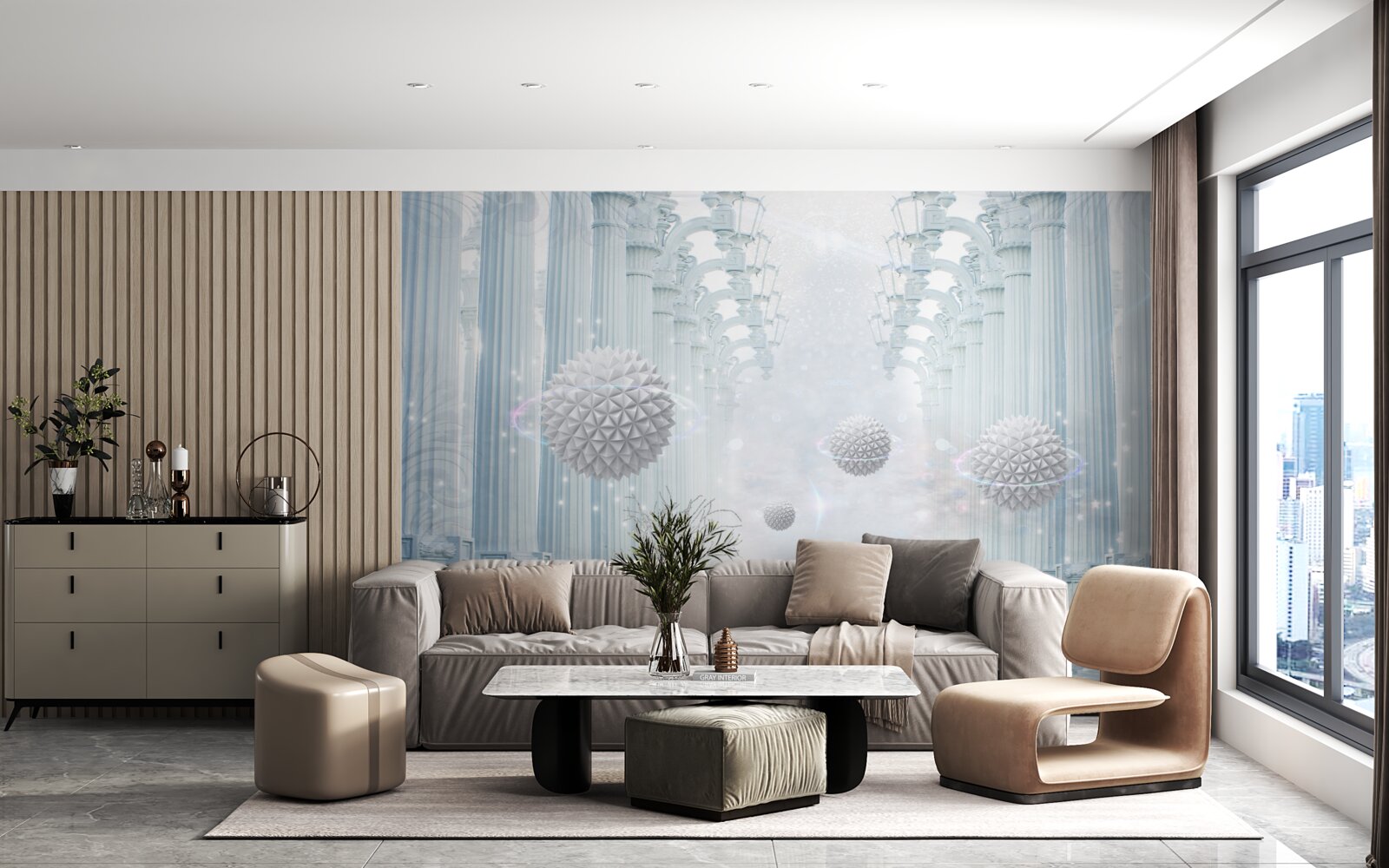 Fototapeta kolumnada nieskończoności i białe kule